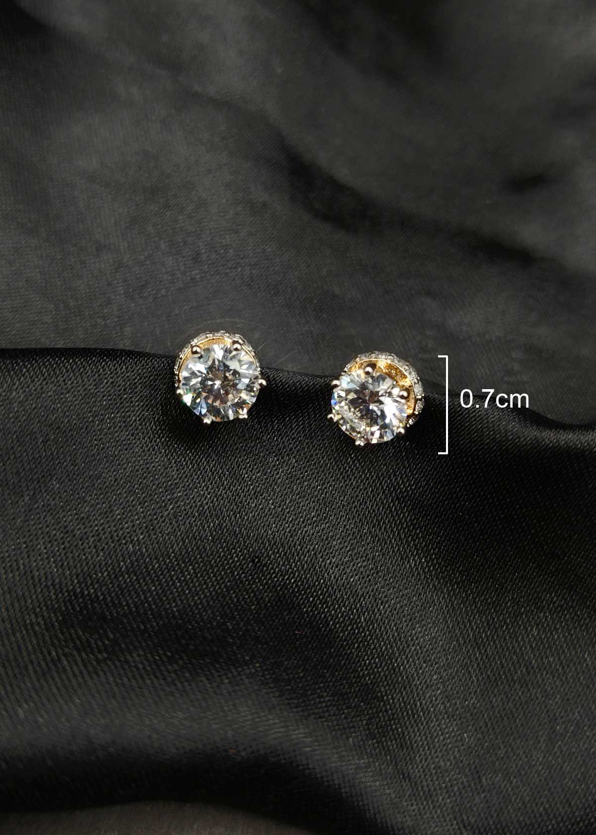 Radiant Dual Tone Solitaire Halo Stud Earrings