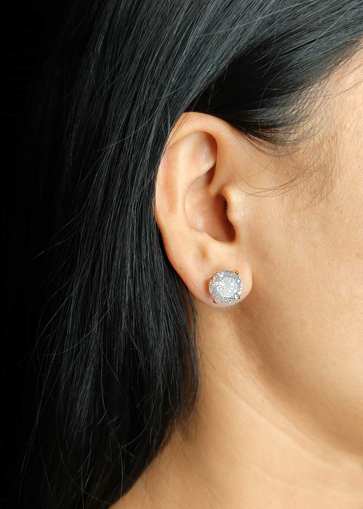 Classic Large Solitaire Gold Plated Stud Earrings