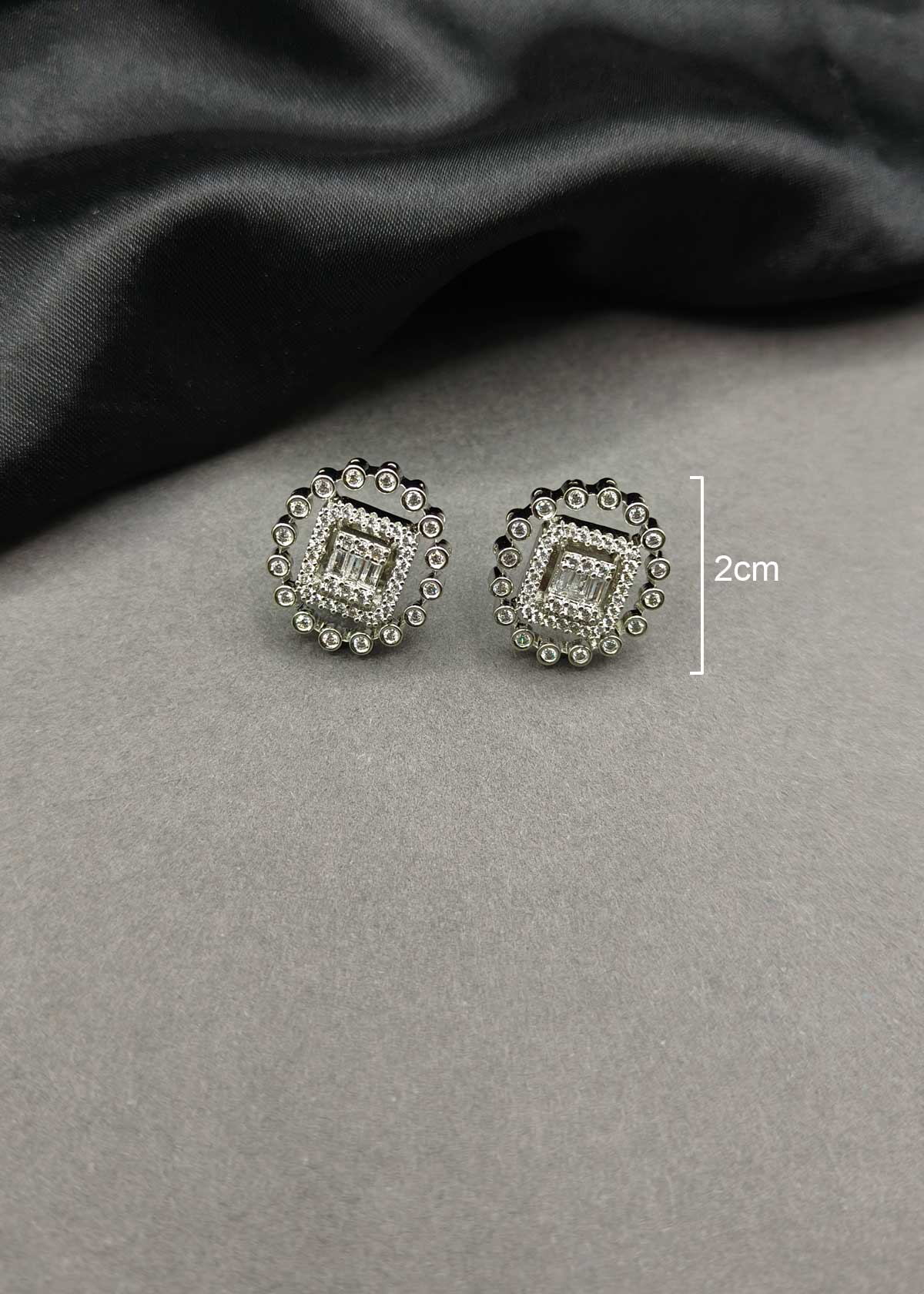 Elegance Baguette & Cubic Zircon Silver Plated Halo Stud Earrings