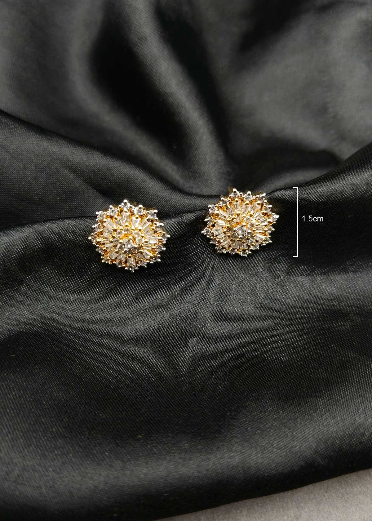 Floral Sunburst Gold & Silver Plated Cubic Zircon & Baguette Stud Earrings