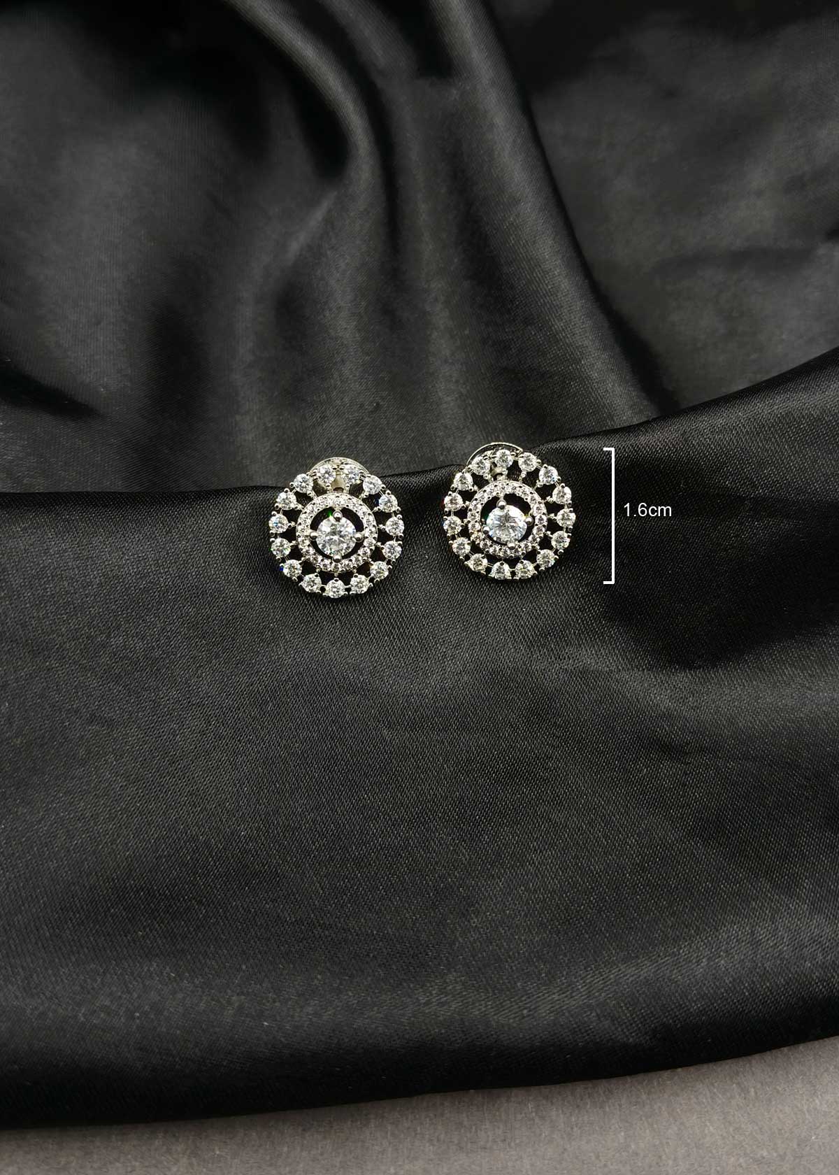 Regal Mandala Double Halo Silver Plated Cubic Zircon Statement Stud Earrings