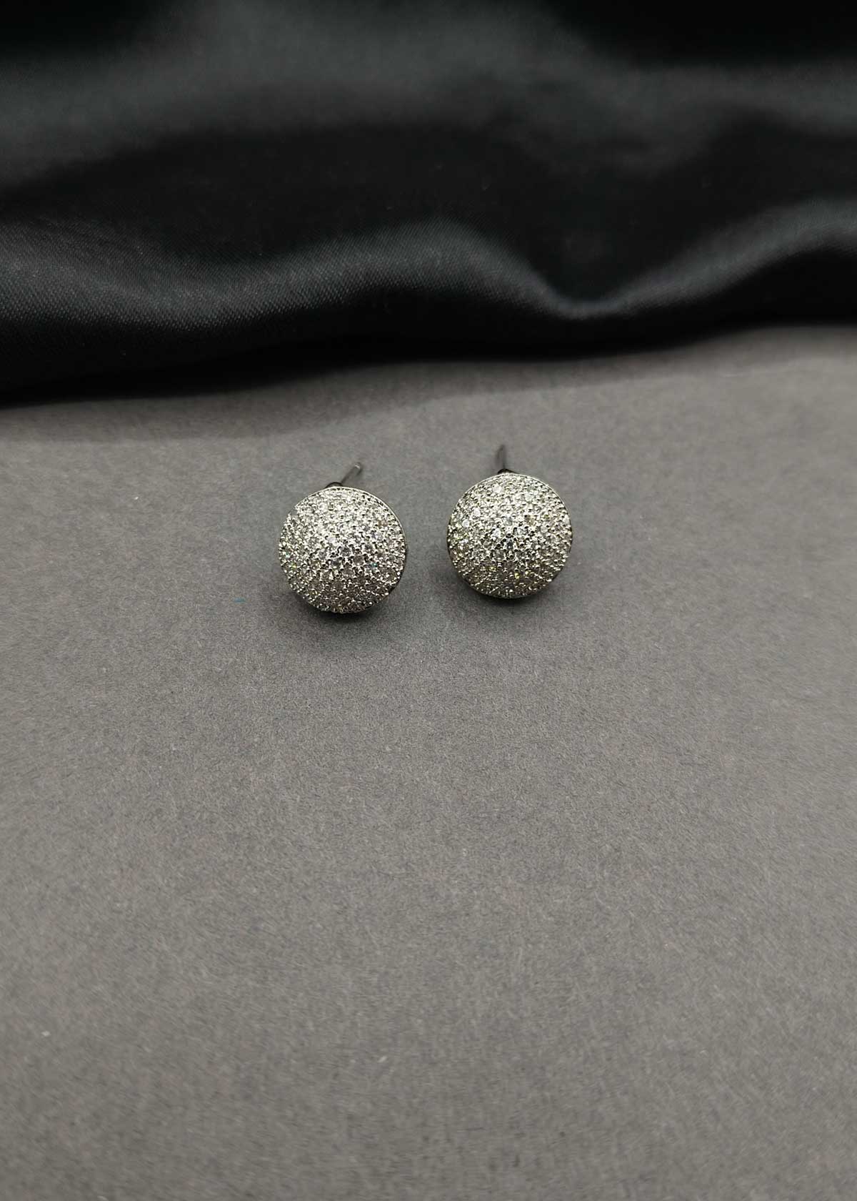 Shimmering Micro Pavé Silver Plated Dome Cubic Zircon Stud Earrings
