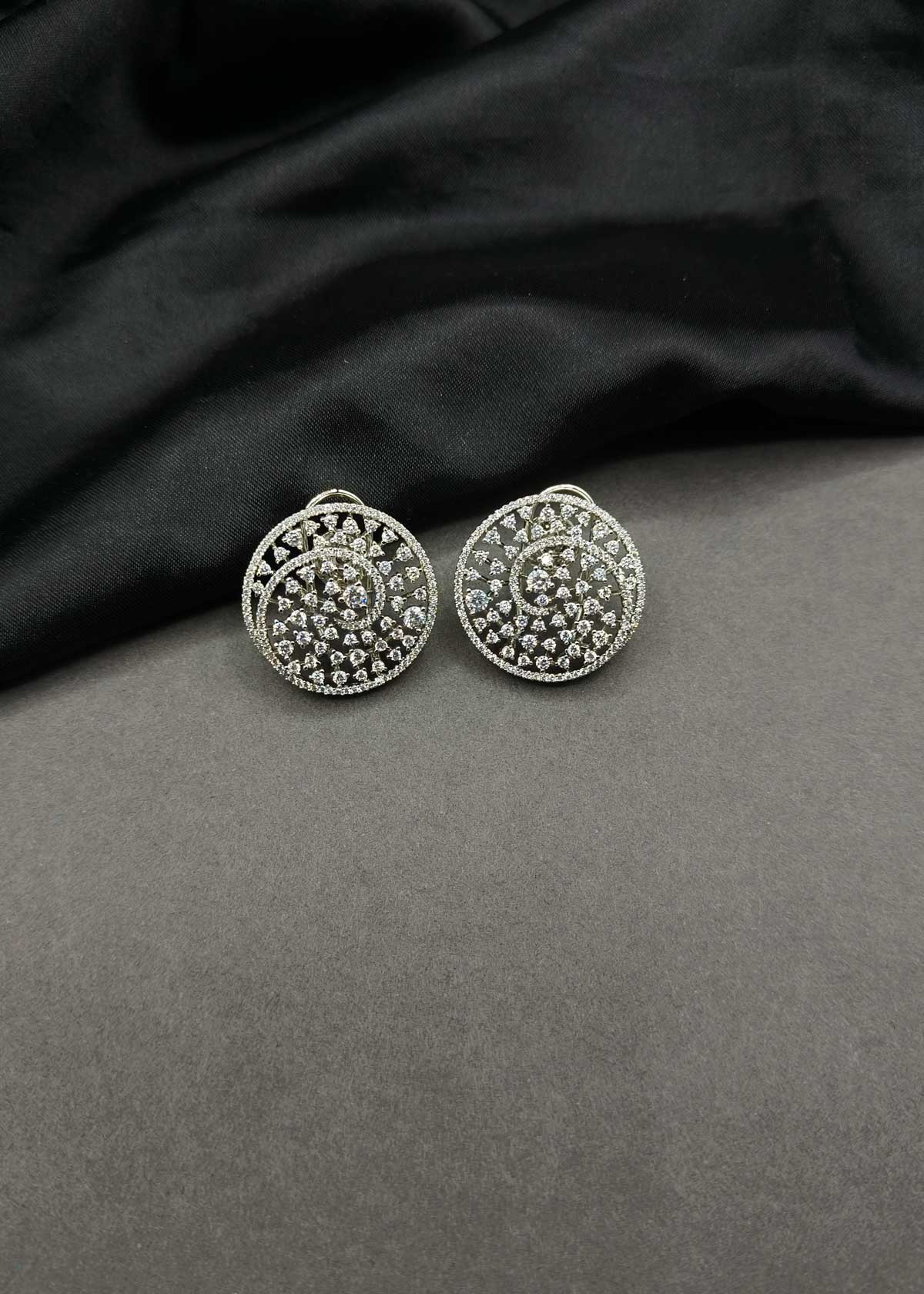 Spiral Motif Cubic Zircon Gold And Silver Plated Big Stud Earrings