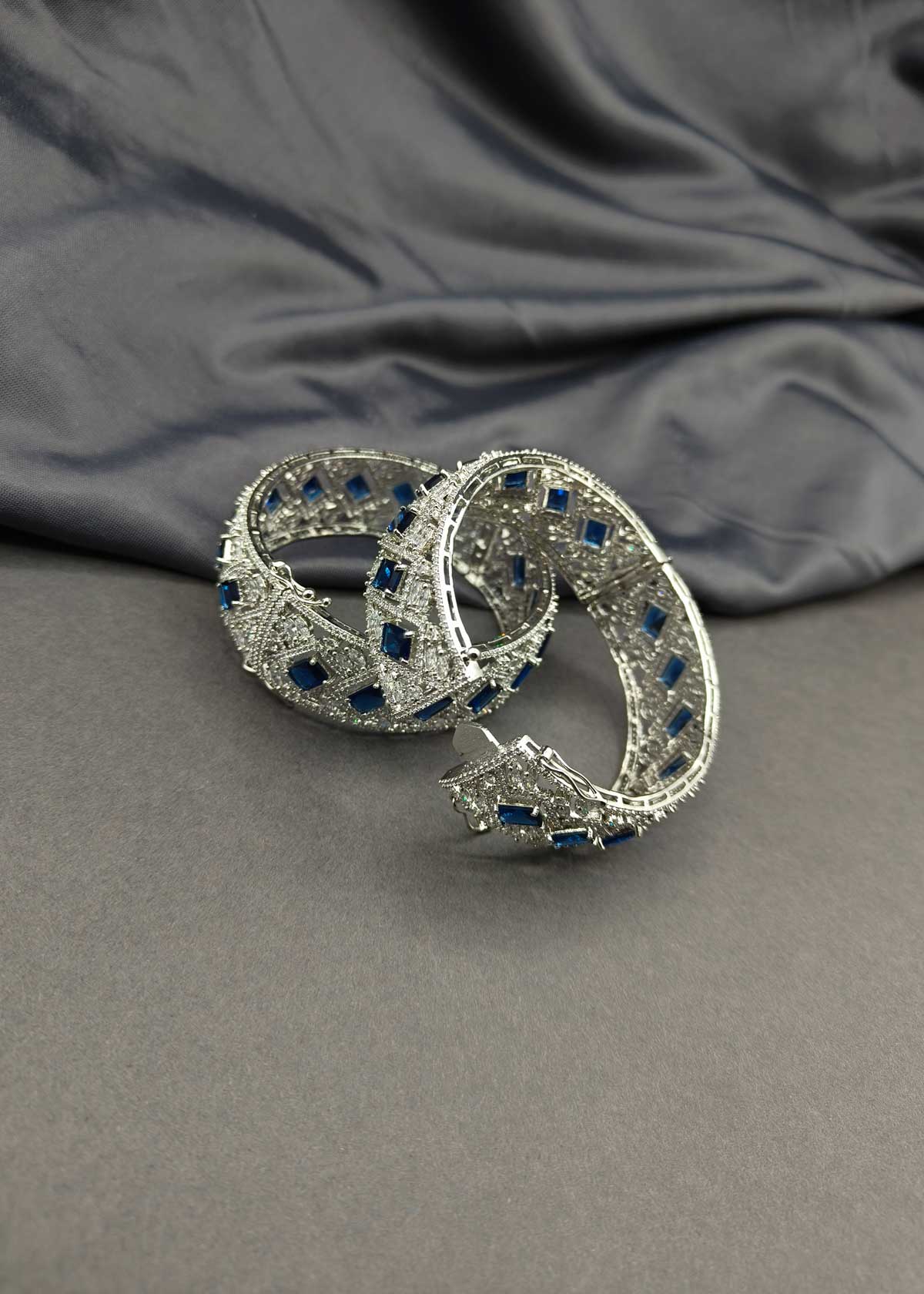 Regal Silver Plated Cubic Zircon & Multi Gemstone Studded Openable Bangles