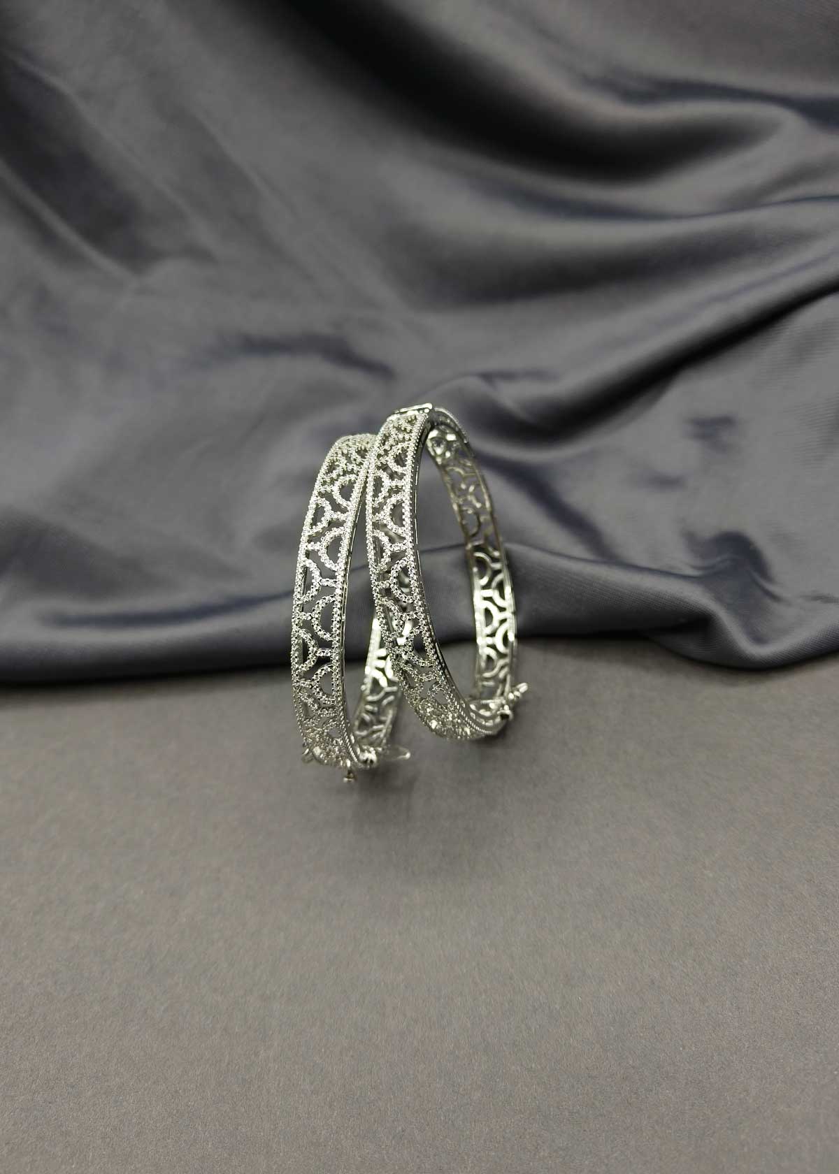 Sparkling Faceted Cubic Zircon Silver Plated Openable Bangles