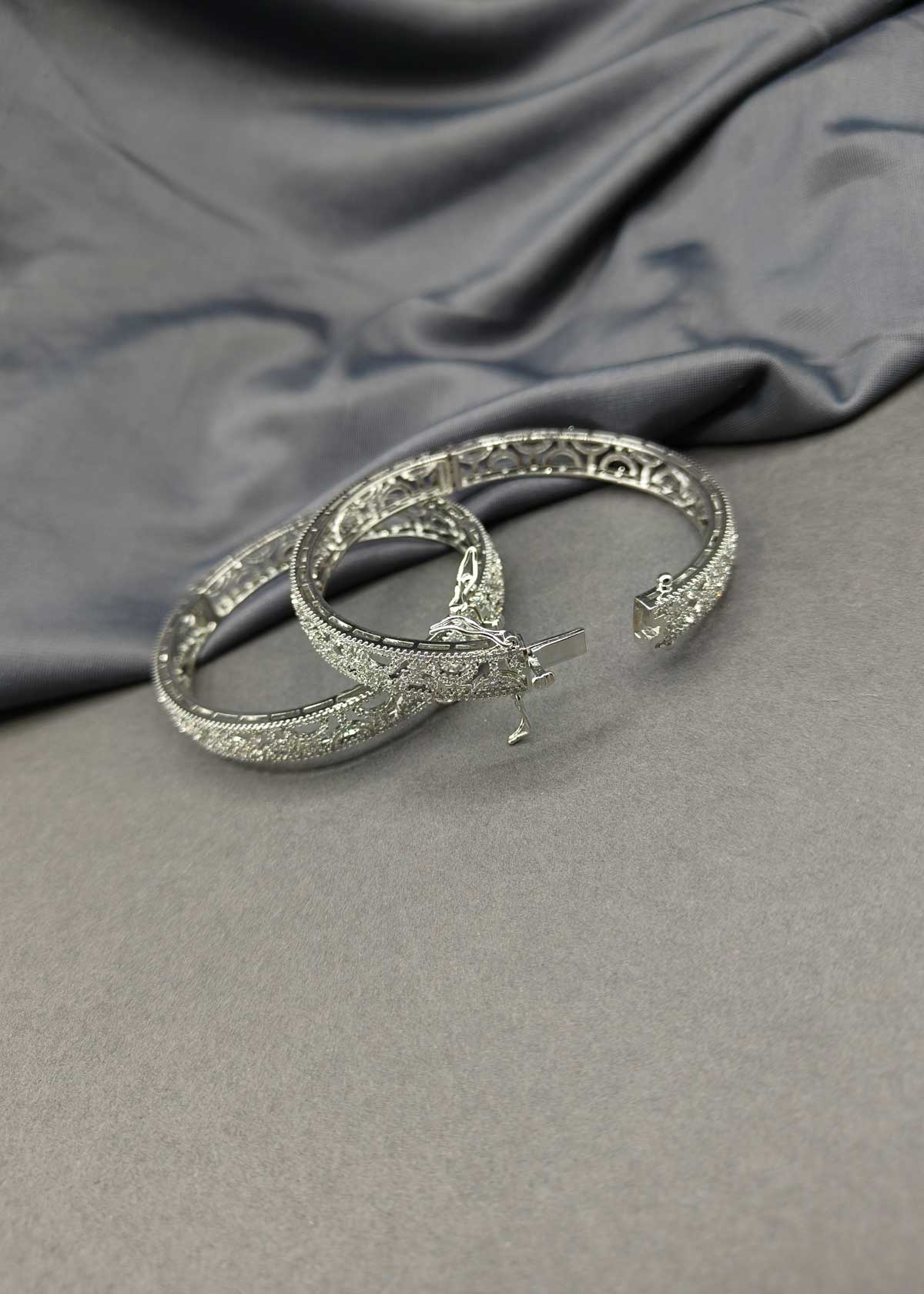 Sparkling Faceted Cubic Zircon Silver Plated Openable Bangles