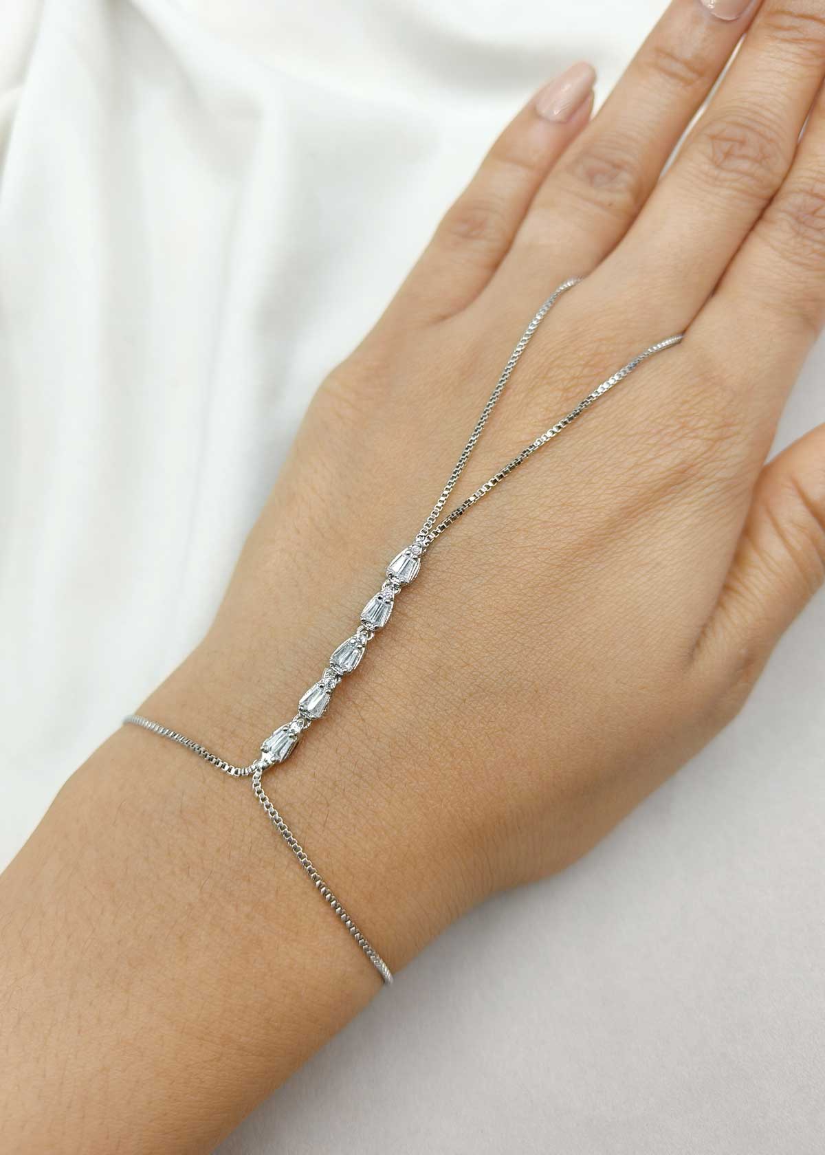 Minimalist Silver Plated Baguette Diamond Adjustable Slider Hath Pan (Single)