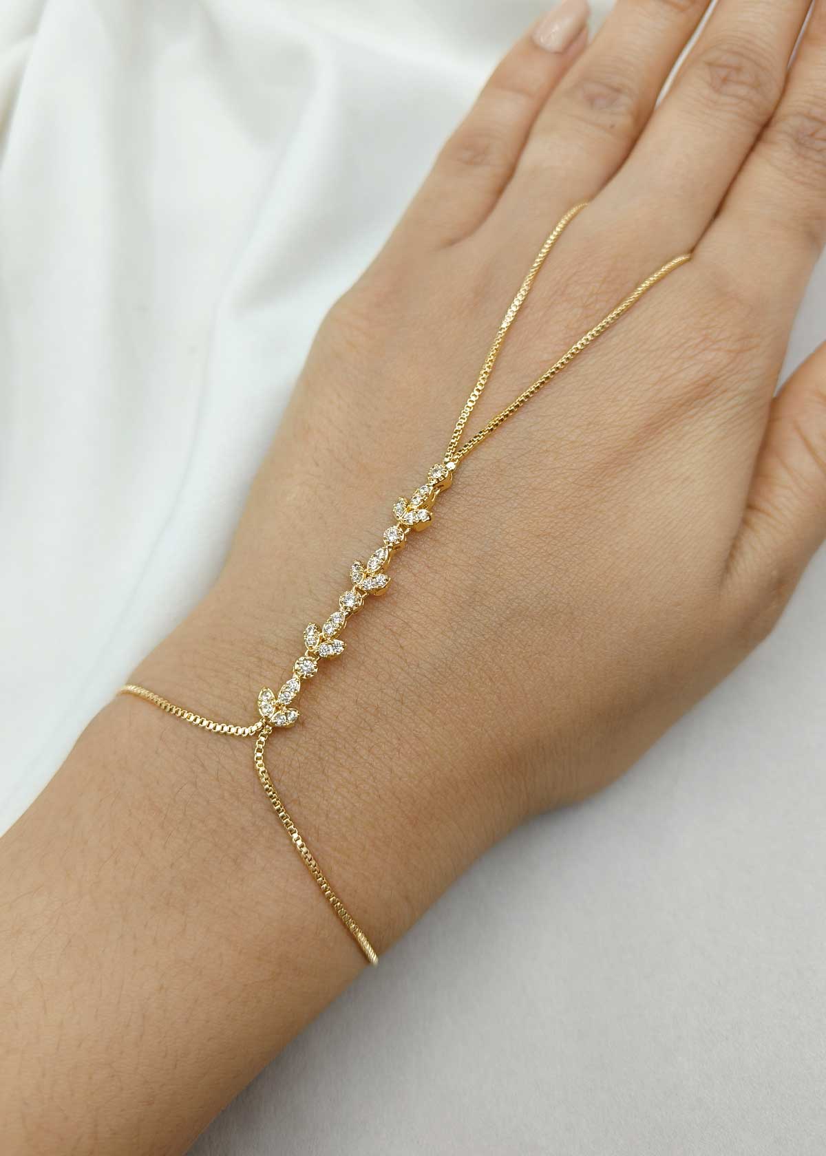 Premium Gold Plated Cubic Zircon Adjustable Slider Hath Pan (Single)