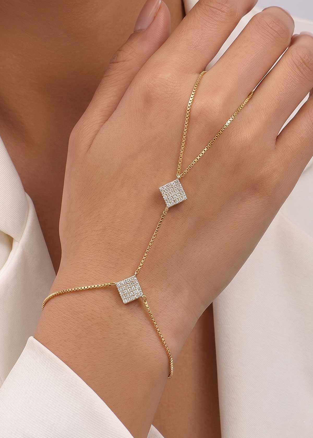 Modern Cubic Zircon Geometric Dual Square Delicate Hathpan (Single)