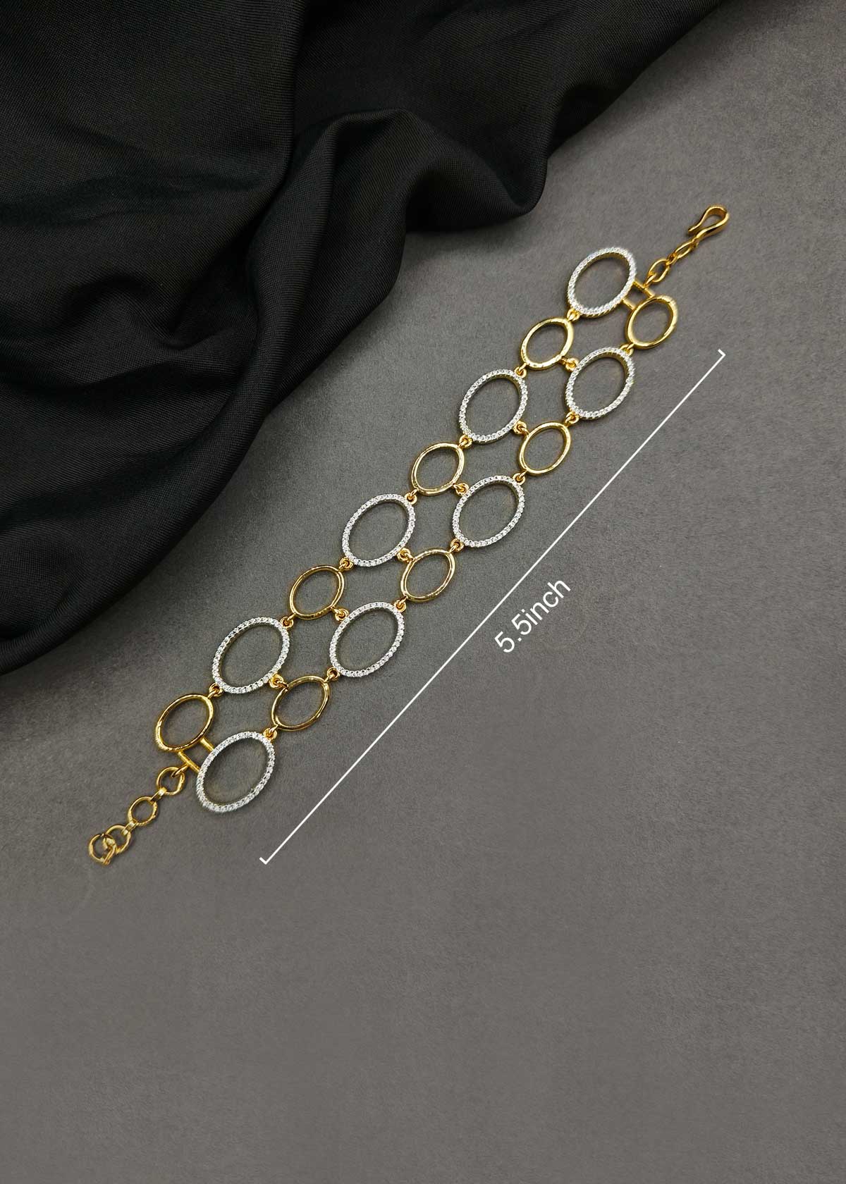 Stunning Dual Tone Cubic Zircon Interlocking Oval Link Loose Bracelet