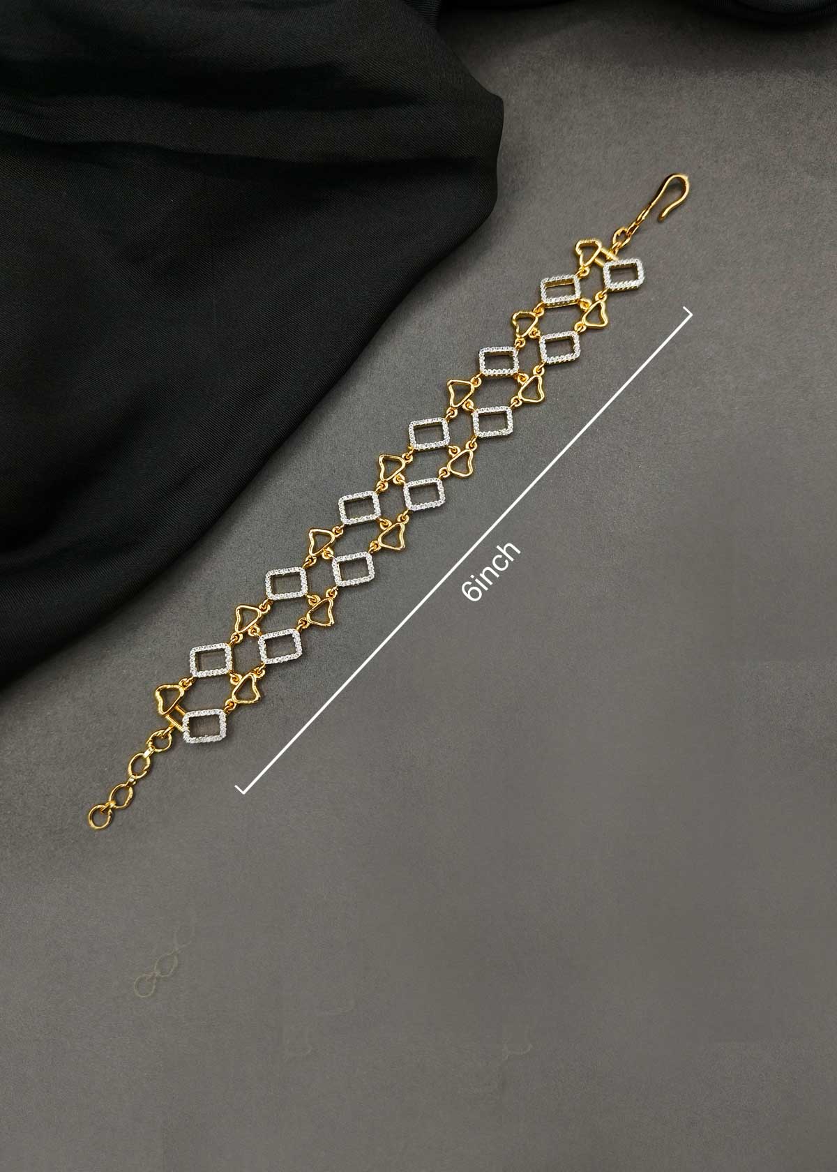 Elite Dual Tone Rectangular Link Cubic Zircon Loose Bracelet