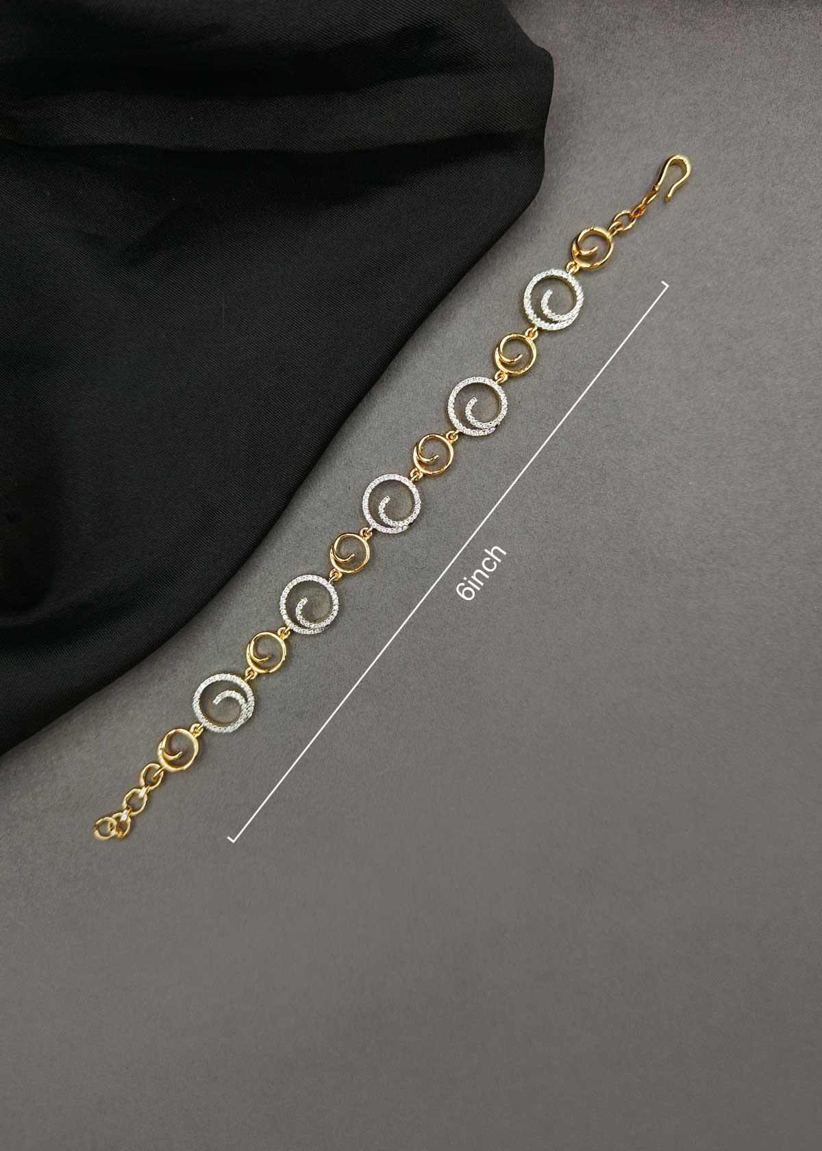 Luxurious Two Tone Spiral Link Loose Bracelet With Cubic Zircon
