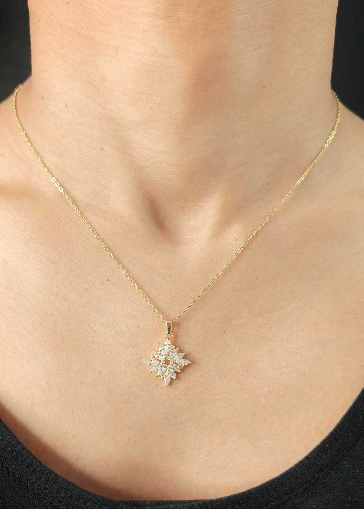 Gold / Silver Plated Starburst Marquise And Cubic Zircon Pendant Set With Chain