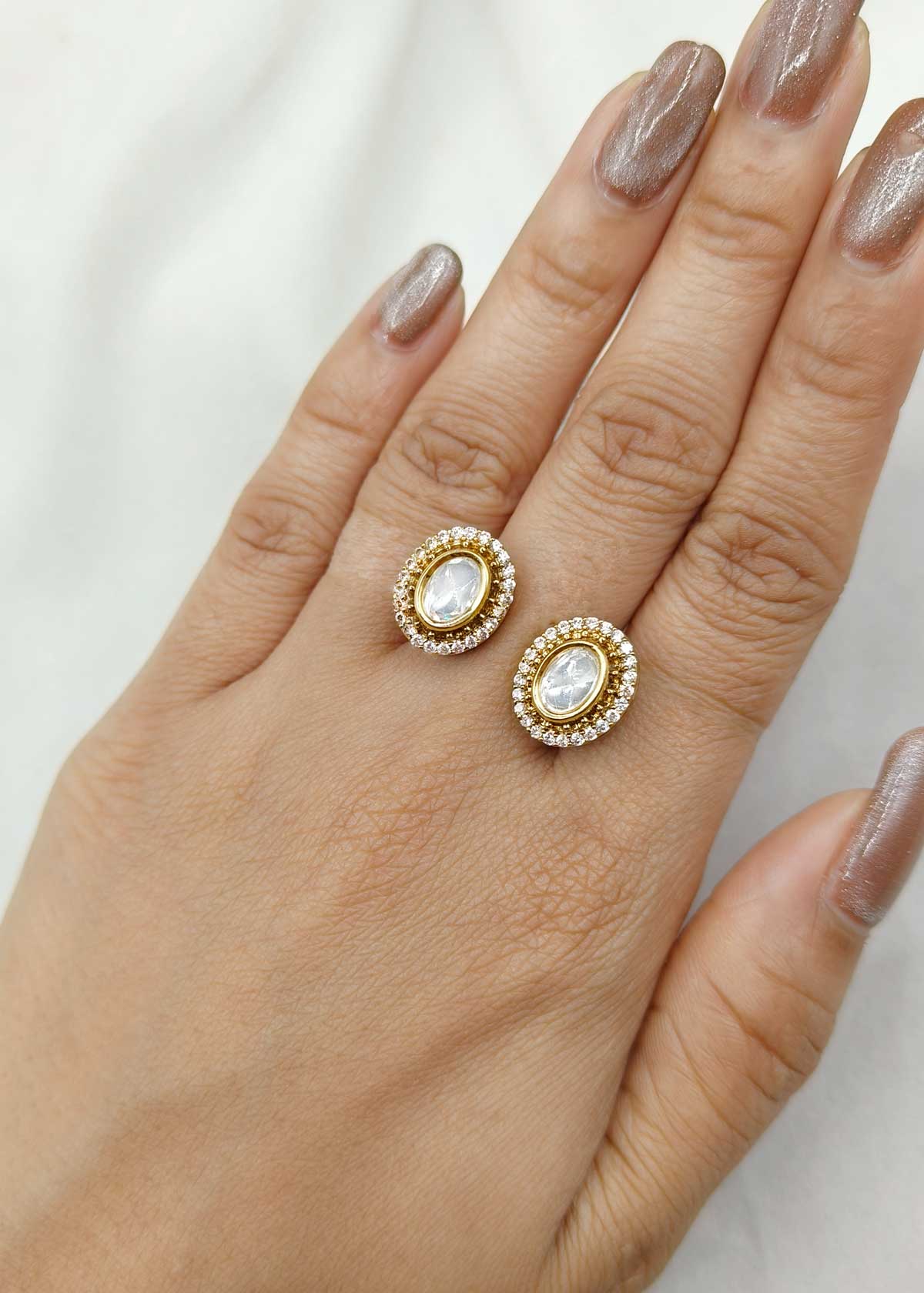 Heritage Dual-Stone Antique Gold Plated Cubic Zircon And Kundan Adjustable Ring