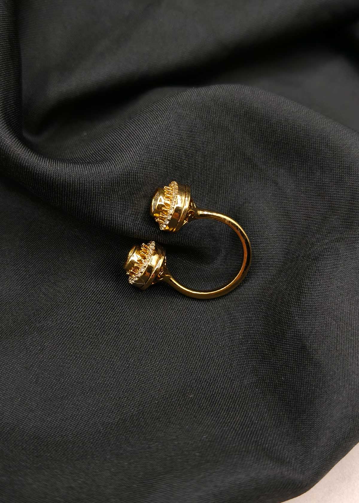 Heritage Dual-Stone Antique Gold Plated Cubic Zircon And Kundan Adjustable Ring
