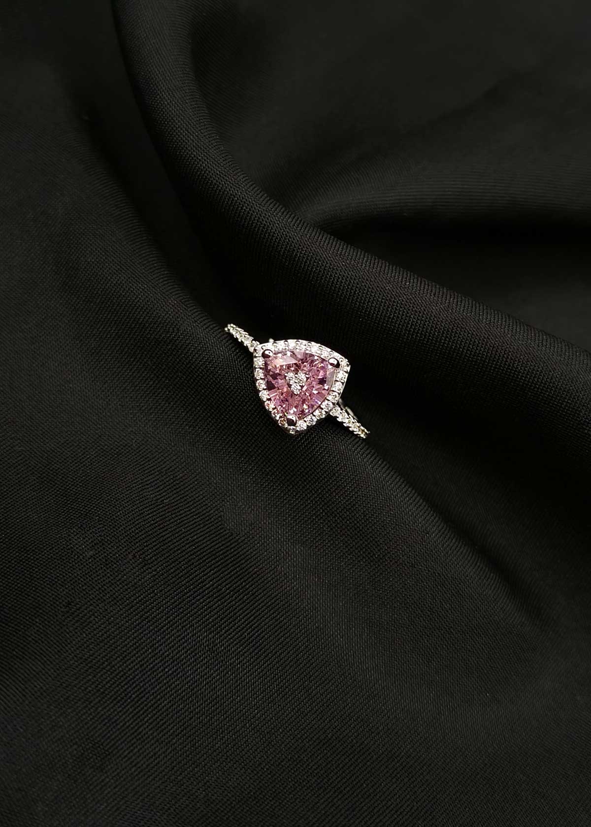 Sparkling Cubic Zircon & Colorstone Triangle Silver Plated Adjustable Ring