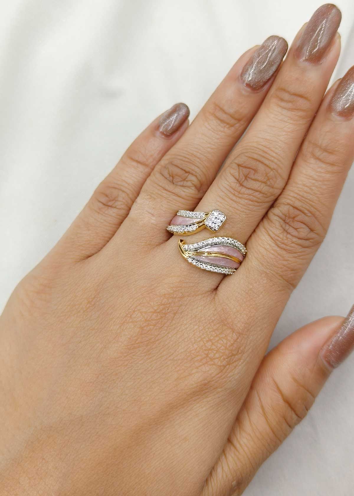 Modern Open Wrap Wave Meenakari And Cubic Zircon Dual-Tone Adjustable Ring