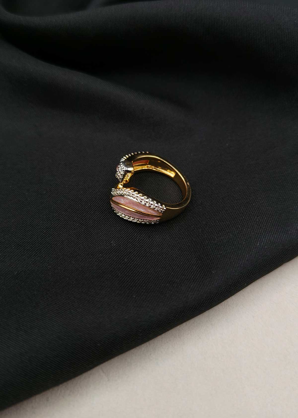 Modern Open Wrap Wave Meenakari And Cubic Zircon Dual-Tone Adjustable Ring