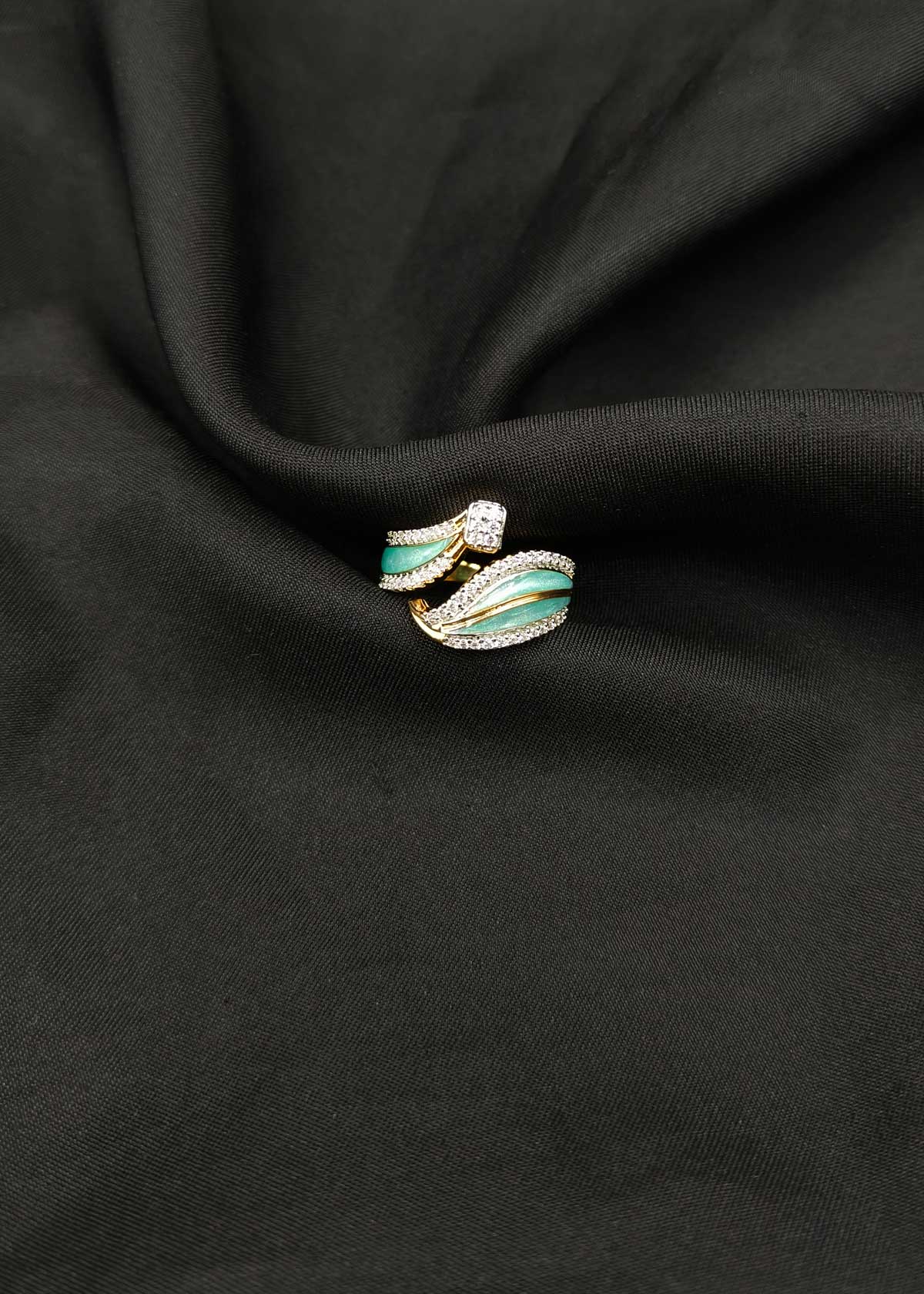 Modern Open Wrap Wave Meenakari And Cubic Zircon Dual-Tone Adjustable Ring