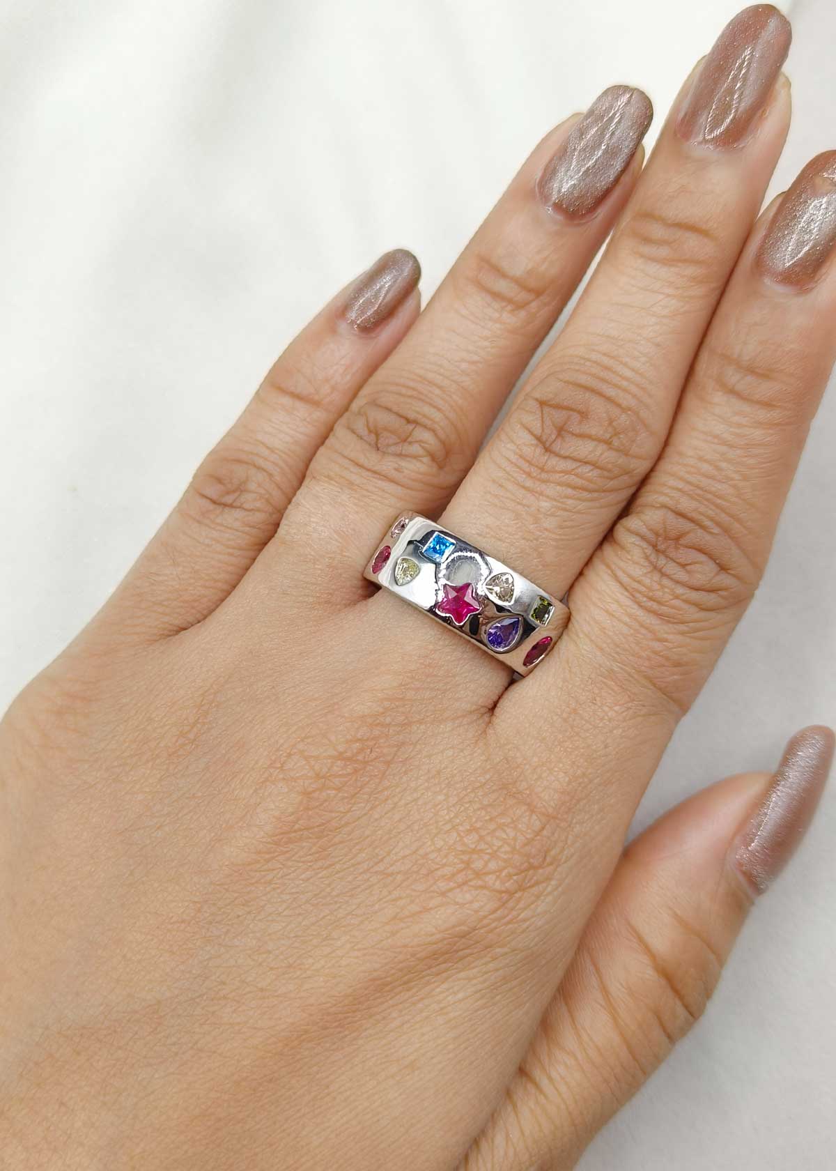 Trendy Multi-Shape Multicolor Cubic Zircon Adjustable Band Ring