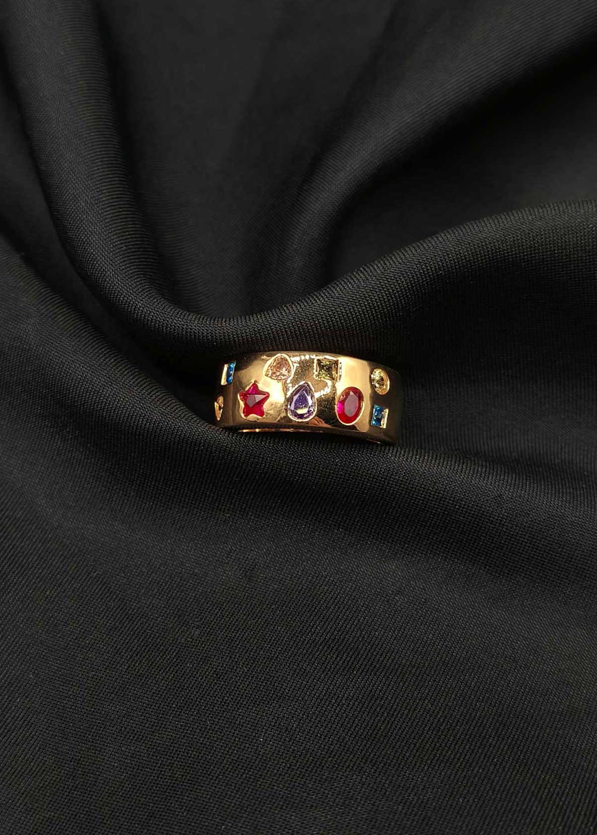Trendy Multi-Shape Multicolor Cubic Zircon Adjustable Band Ring