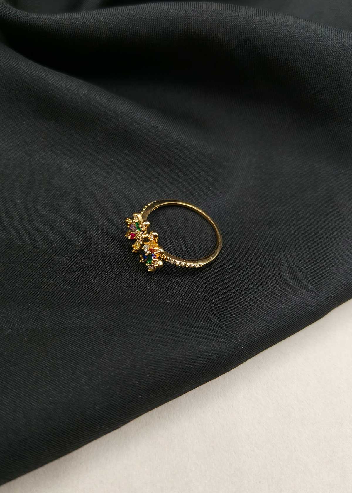 Chic Multicolor Baguette And Cubic Zircon Floral Gold & Silver Plated Adjustable Ring
