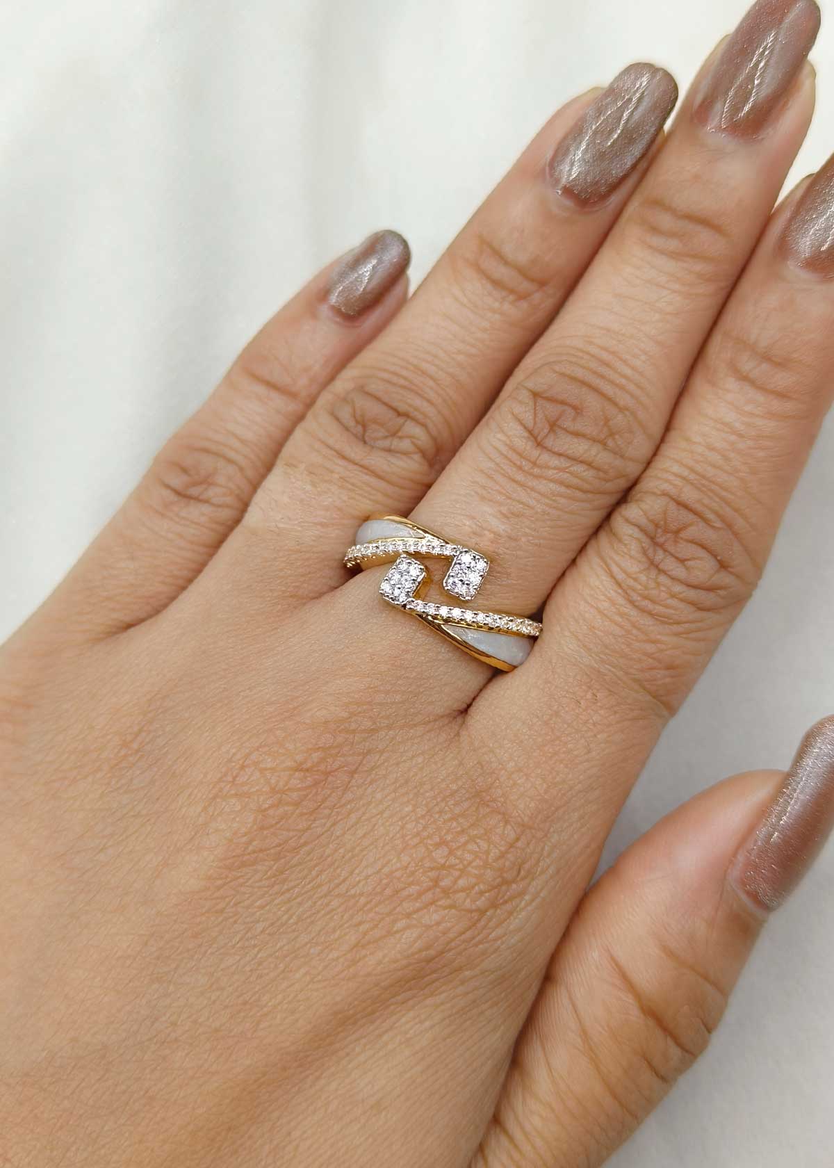 Elegant Gold & Silver Plated Cubic Zircon Meenakari Adjustable Finger Ring