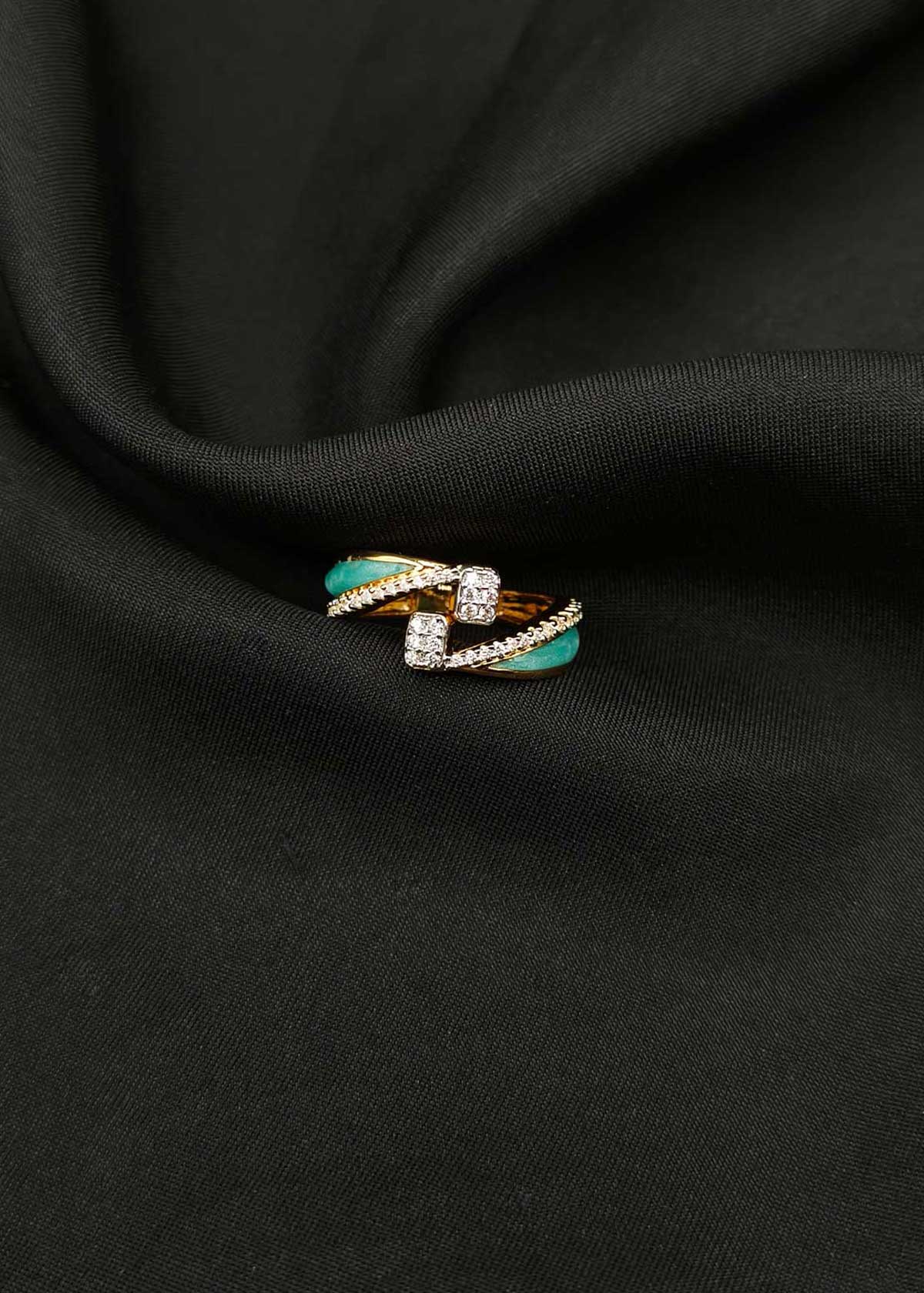 Elegant Gold & Silver Plated Cubic Zircon Meenakari Adjustable Finger Ring