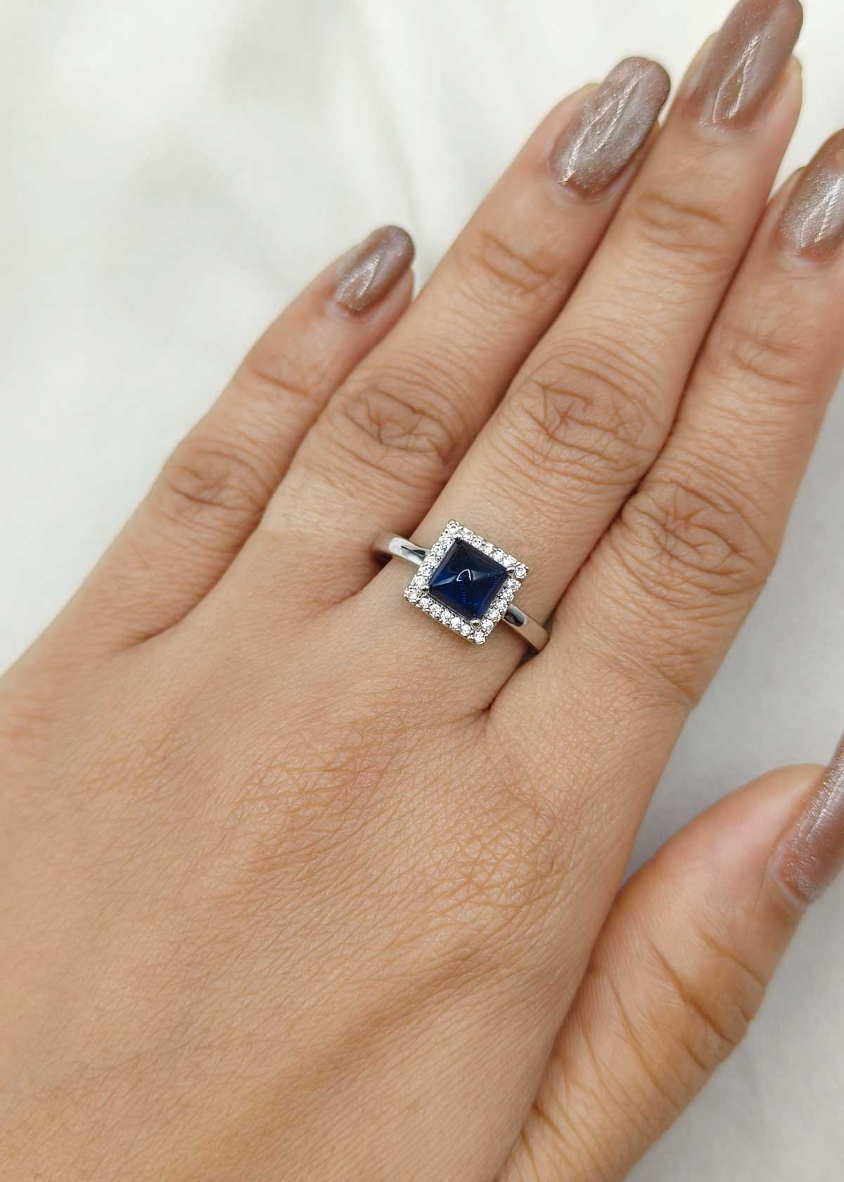 Elegant Silver-Plated Square Colorstone And Cubic Zircon Halo Adjustable Ring