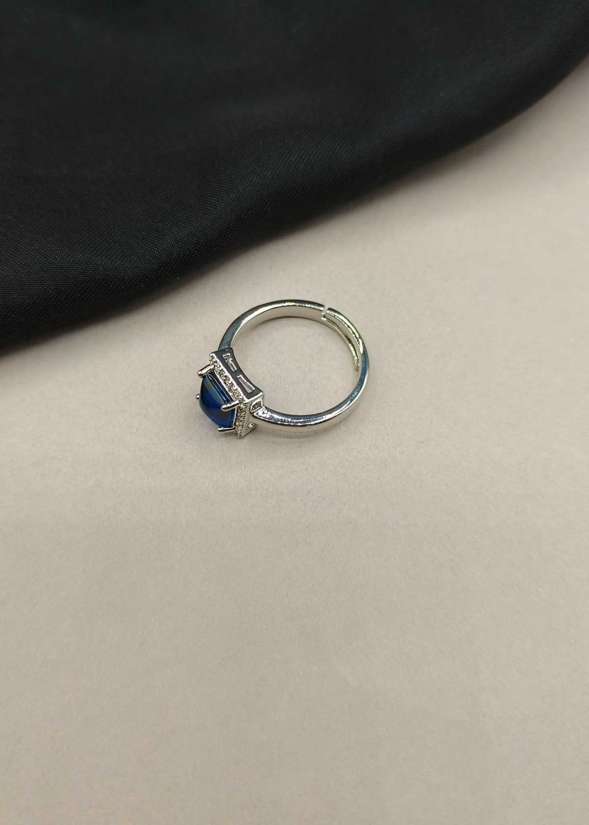 Elegant Silver-Plated Square Colorstone And Cubic Zircon Halo Adjustable Ring