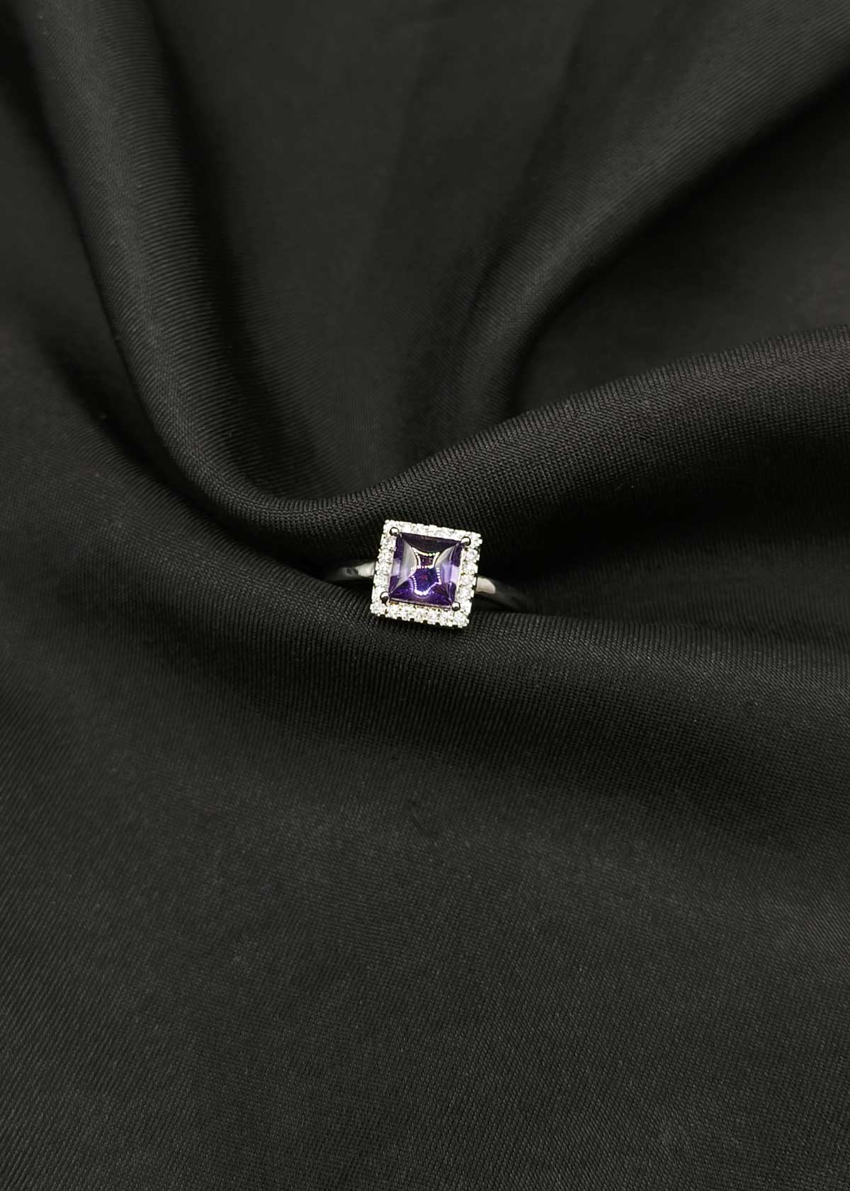 Elegant Silver-Plated Square Colorstone And Cubic Zircon Halo Adjustable Ring