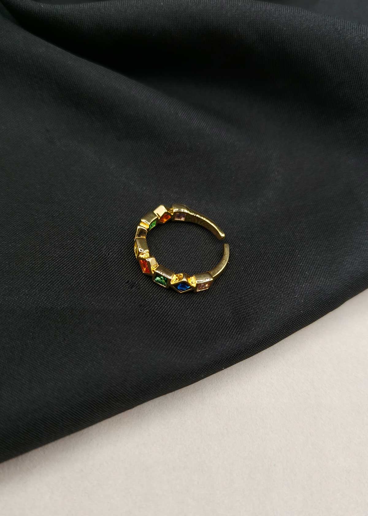 Rainbow Colorstone Gold Plated Zigzag Halo Adjustable Ring