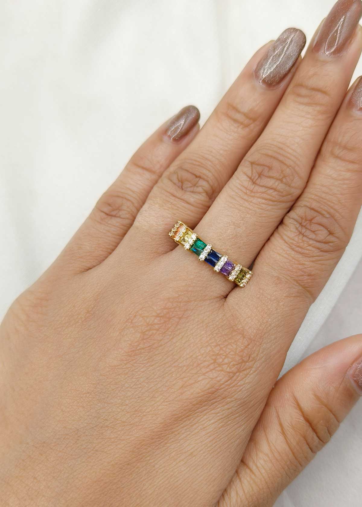 Multi-Color Baguette Cubic Zircon Gold-Plated Adjustable Ring
