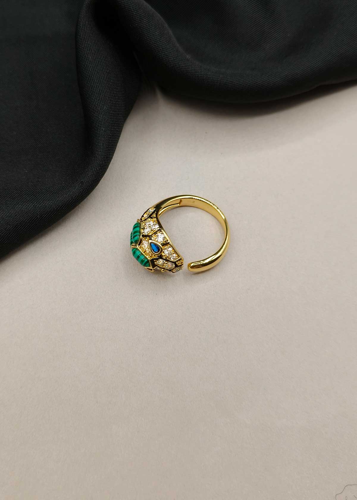Exotic Green Meenakari Cubic Zircon Gold-Plated Snake Adjustable Finger Ring
