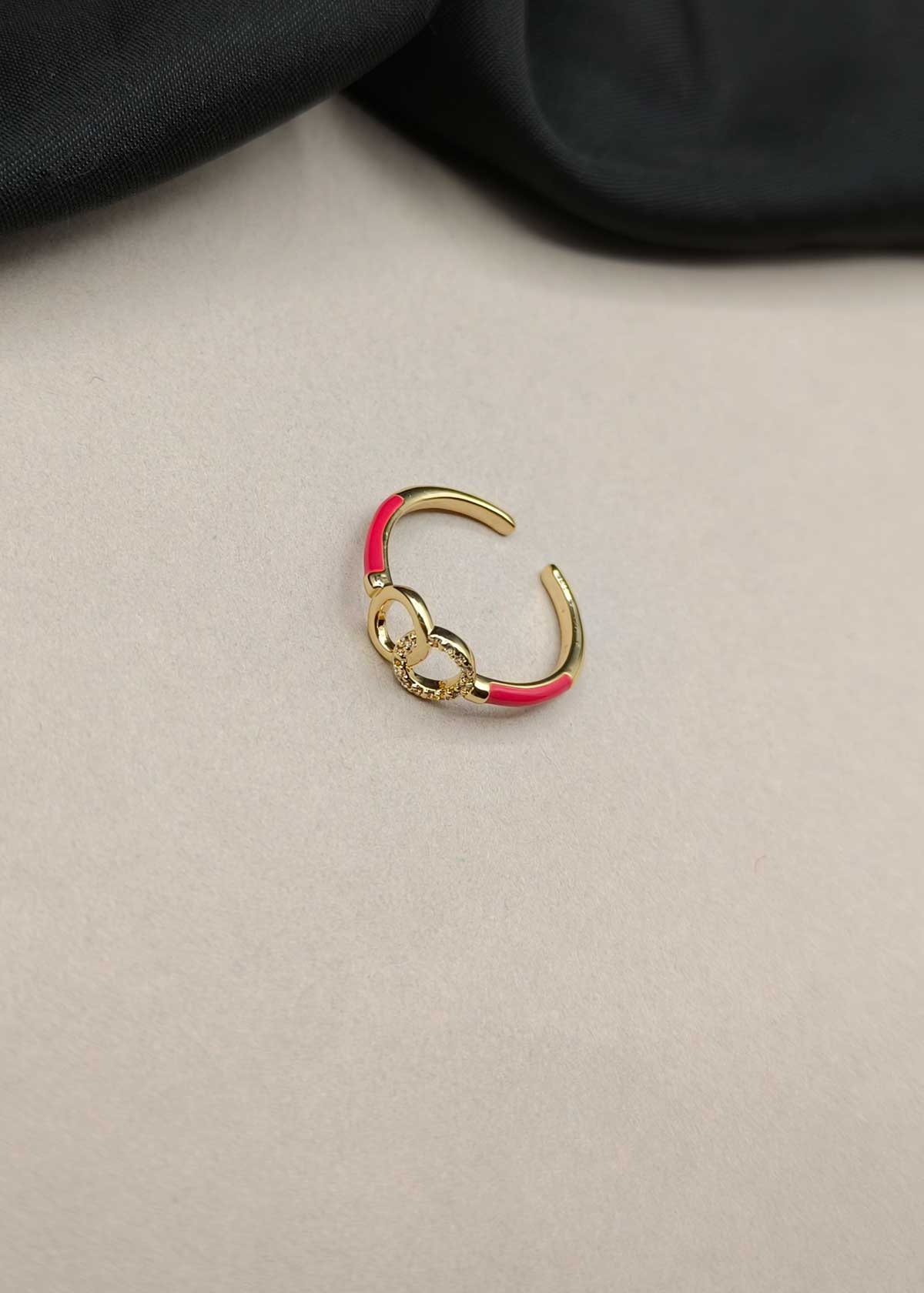 Gold-Plated Interlocking Circle Meenakari Cubic Zircon Adjustable Ring