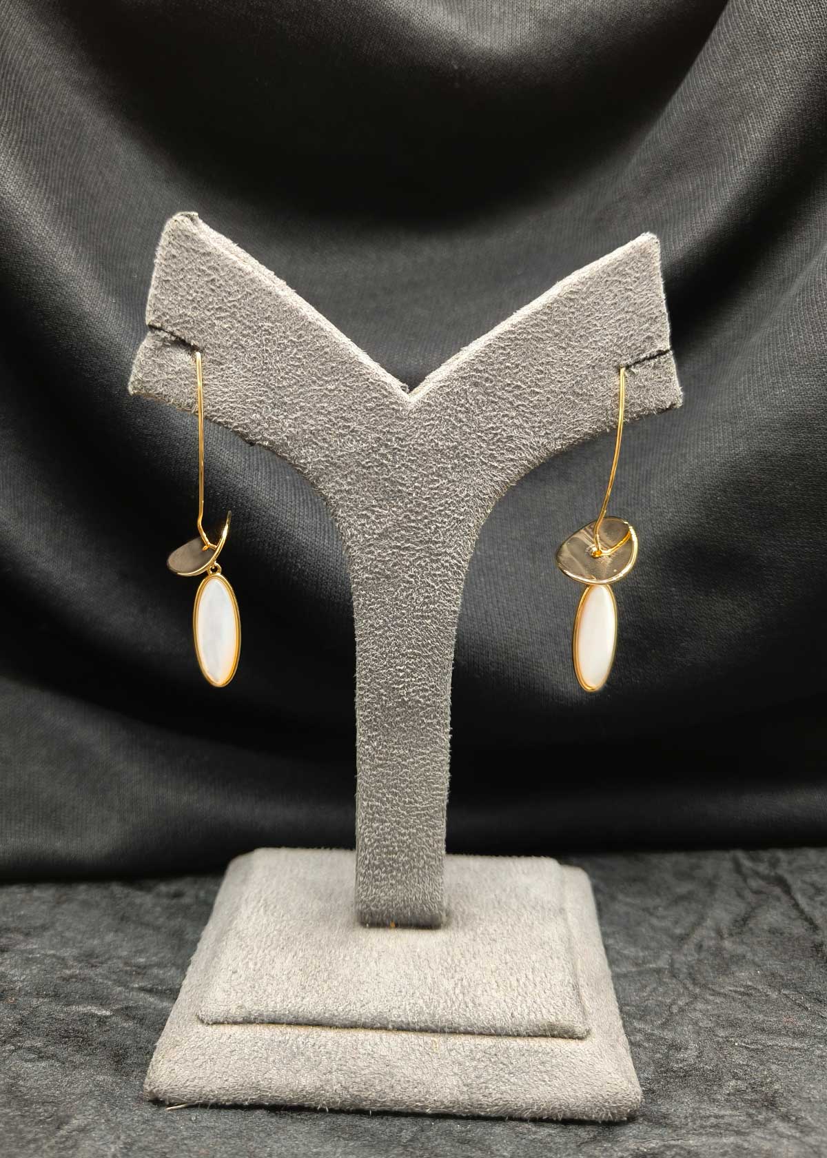 Gold Polish Oval Shaped Mother Of Pearl Hook Style Earrings