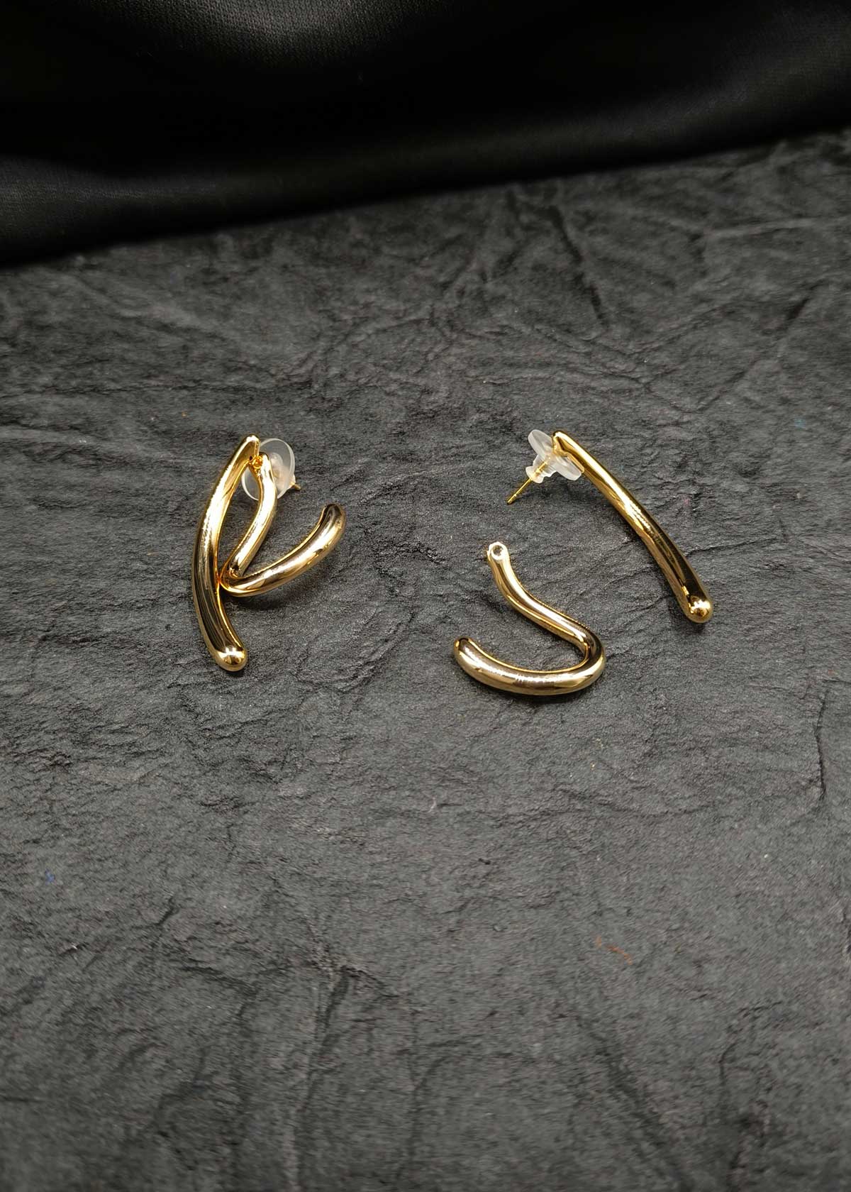 Modern Gold-Plated Abstract Sculptural Wave Earrings