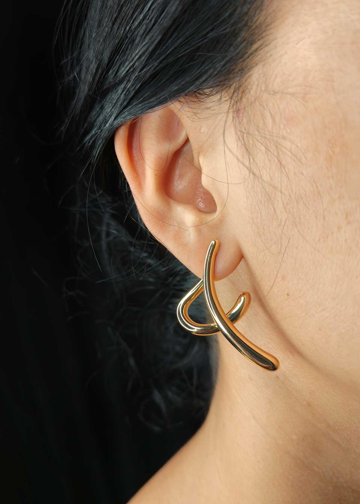 Modern Gold-Plated Abstract Sculptural Wave Earrings