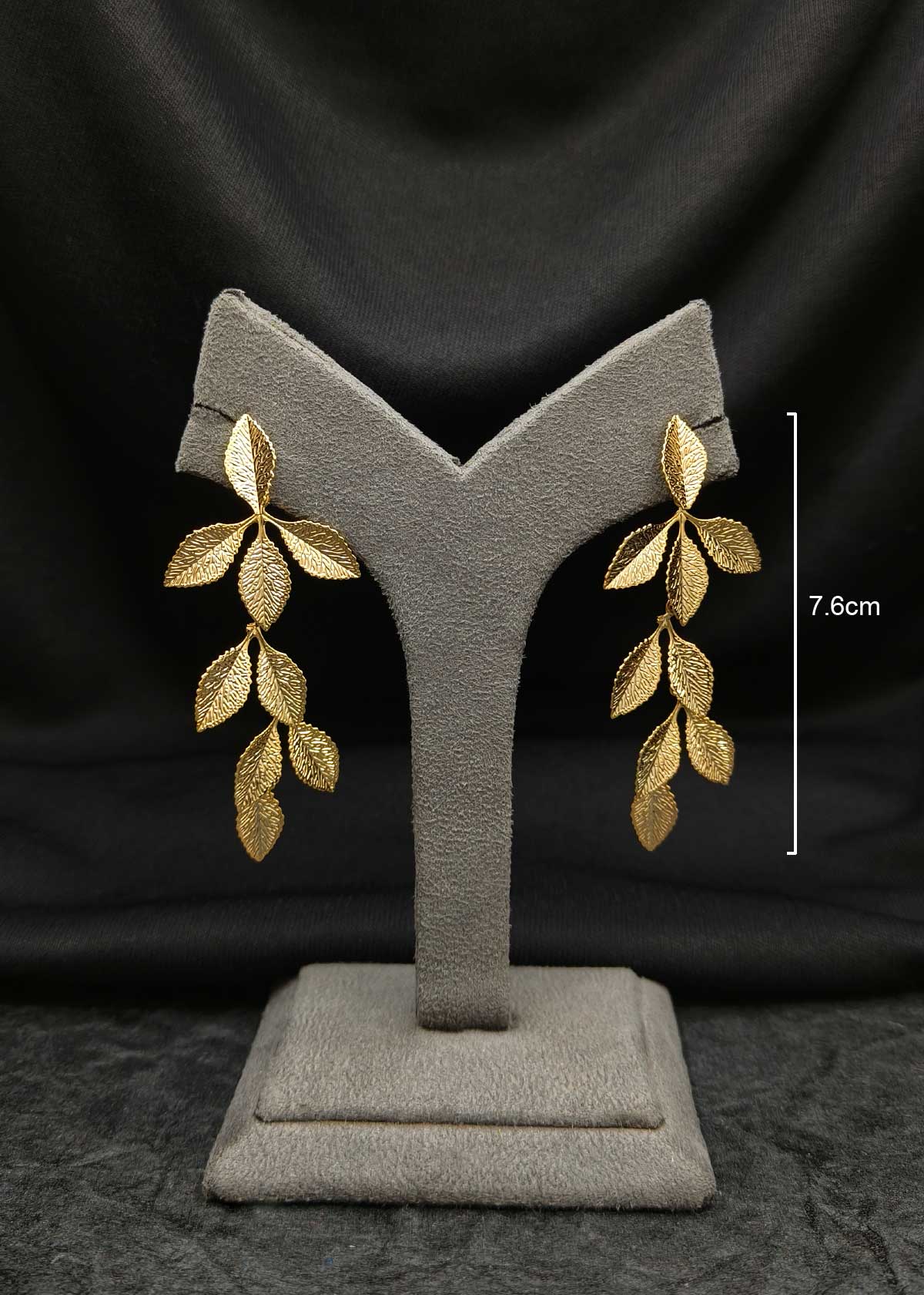 Gold Plated Textured Multi-Leaf Drop Long Statement Earrings