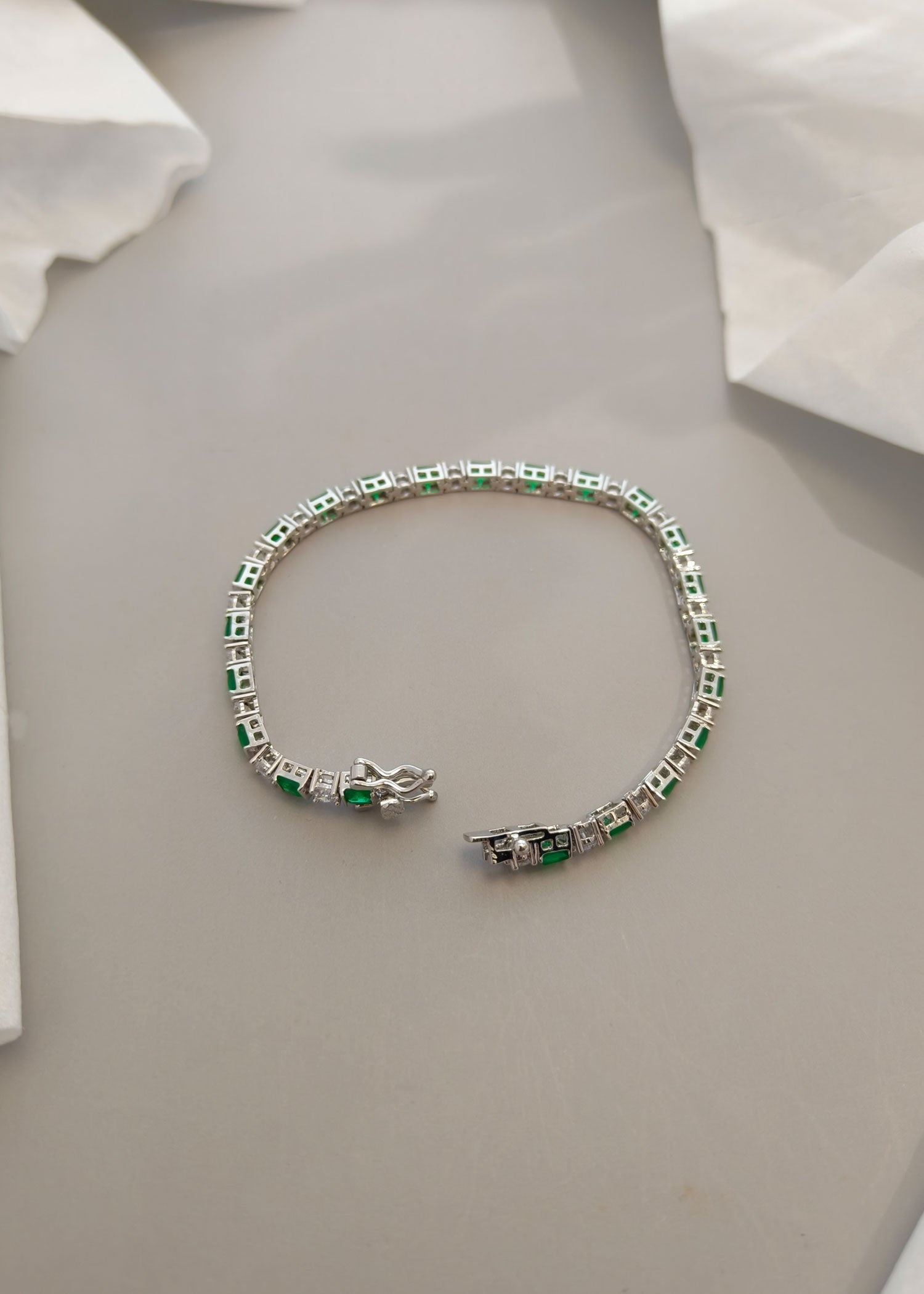 Square Shape Cubic Zircon Emerald / Ruby Women Tennis Bracelet