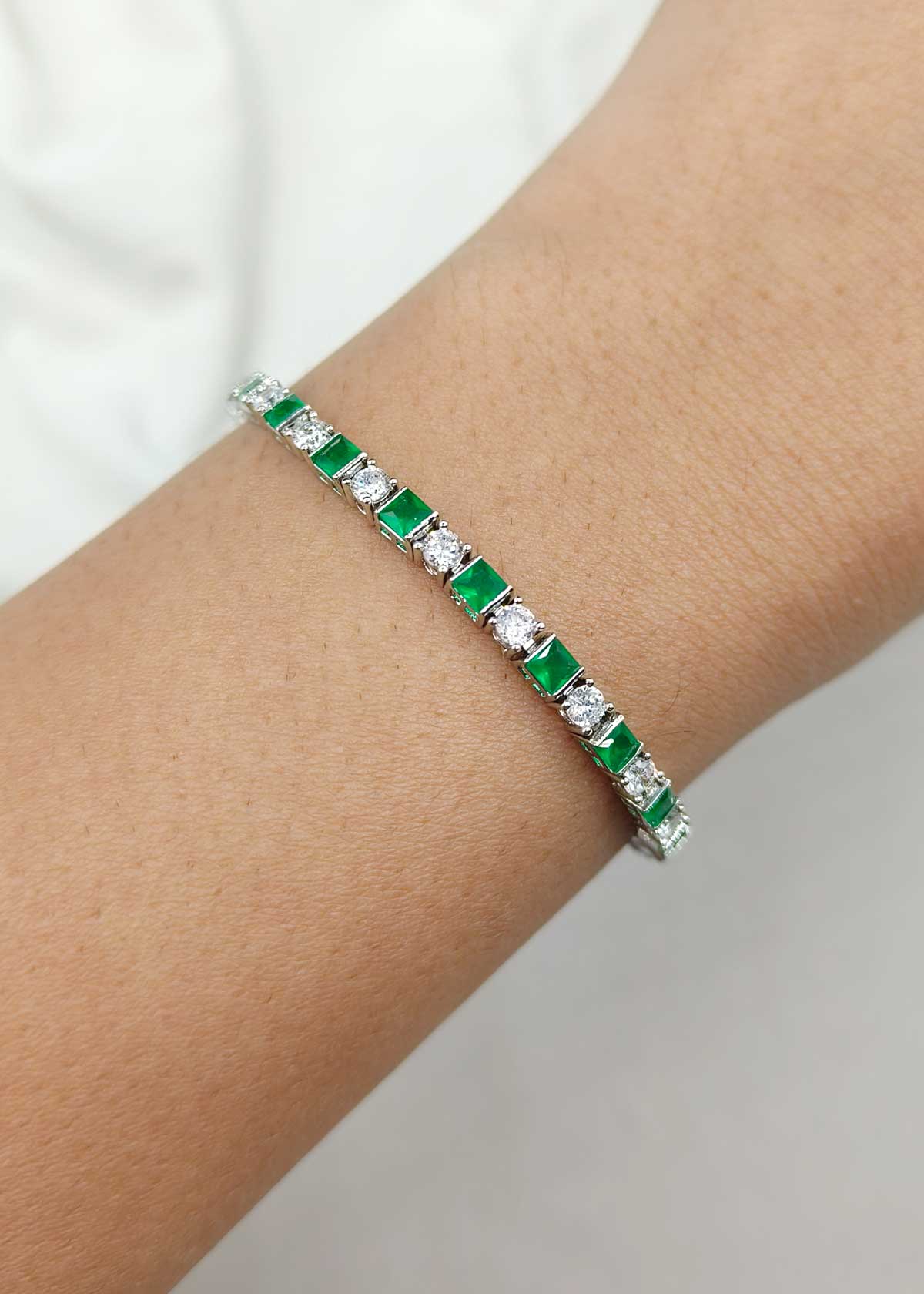 Square Shape Cubic Zircon Emerald Women Tennis Bracelet