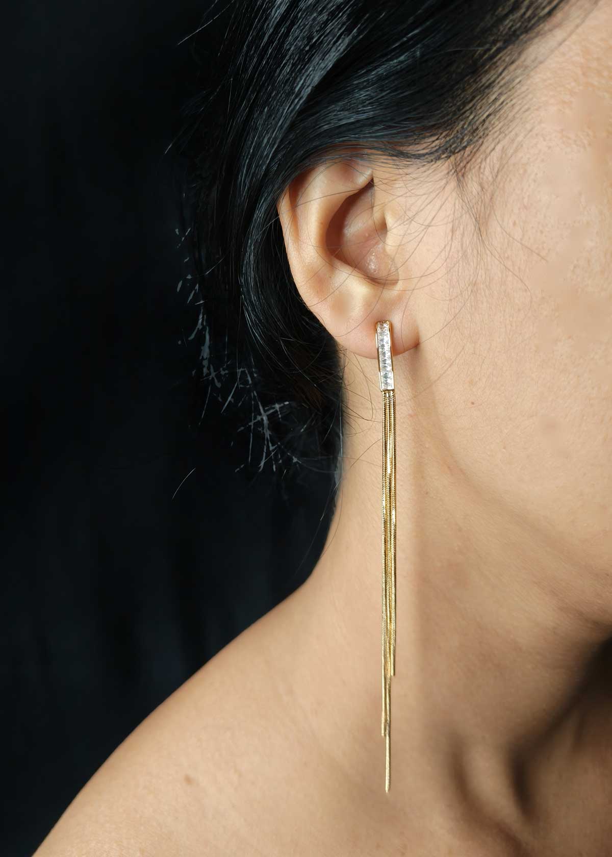 Minimalist Sleek Gold-Plated Baguette Long Hanging Earrings