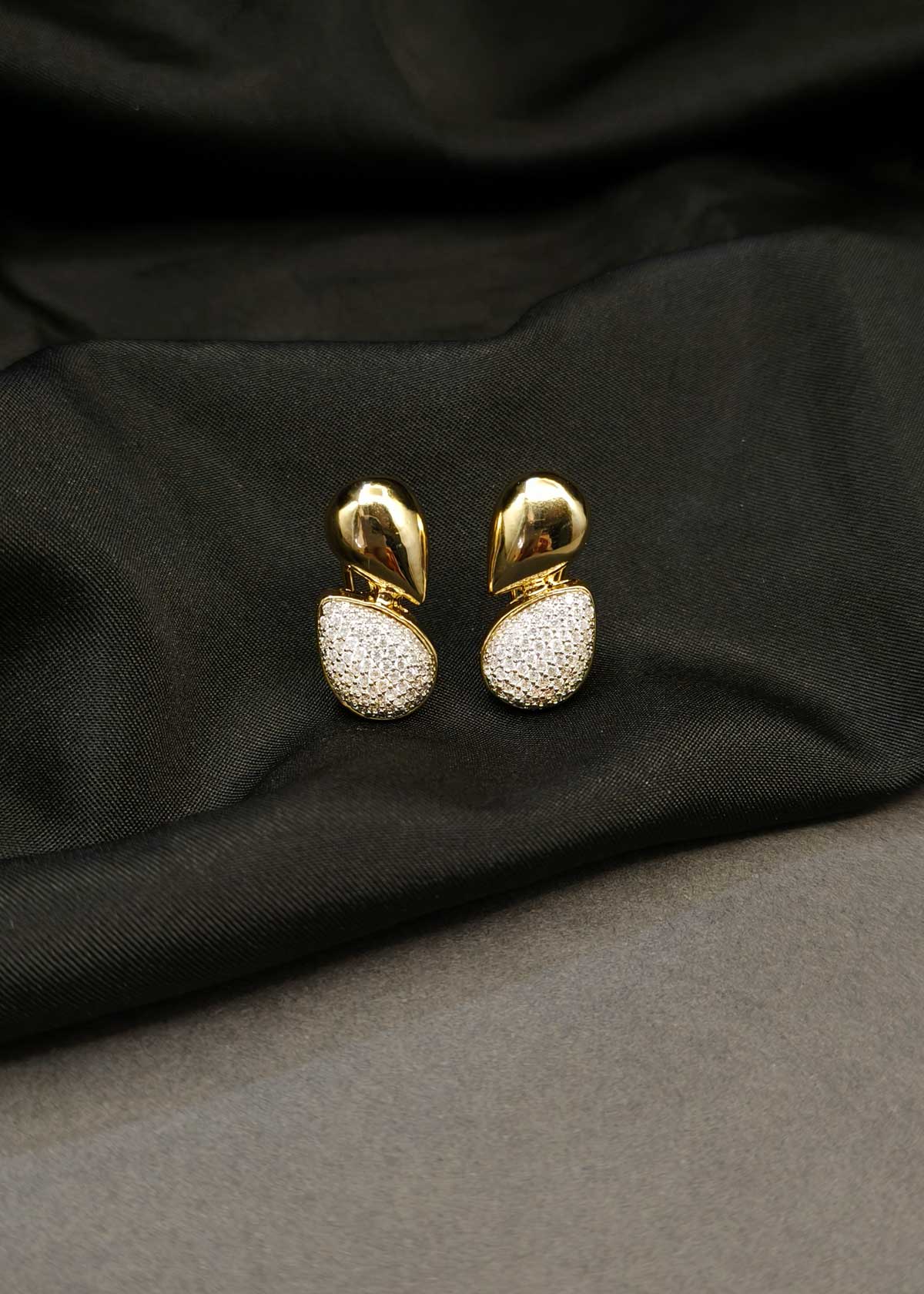 Stylish Gold And Silver Plated Cubic Zircon Pave Double Teardrop Stud Earrings