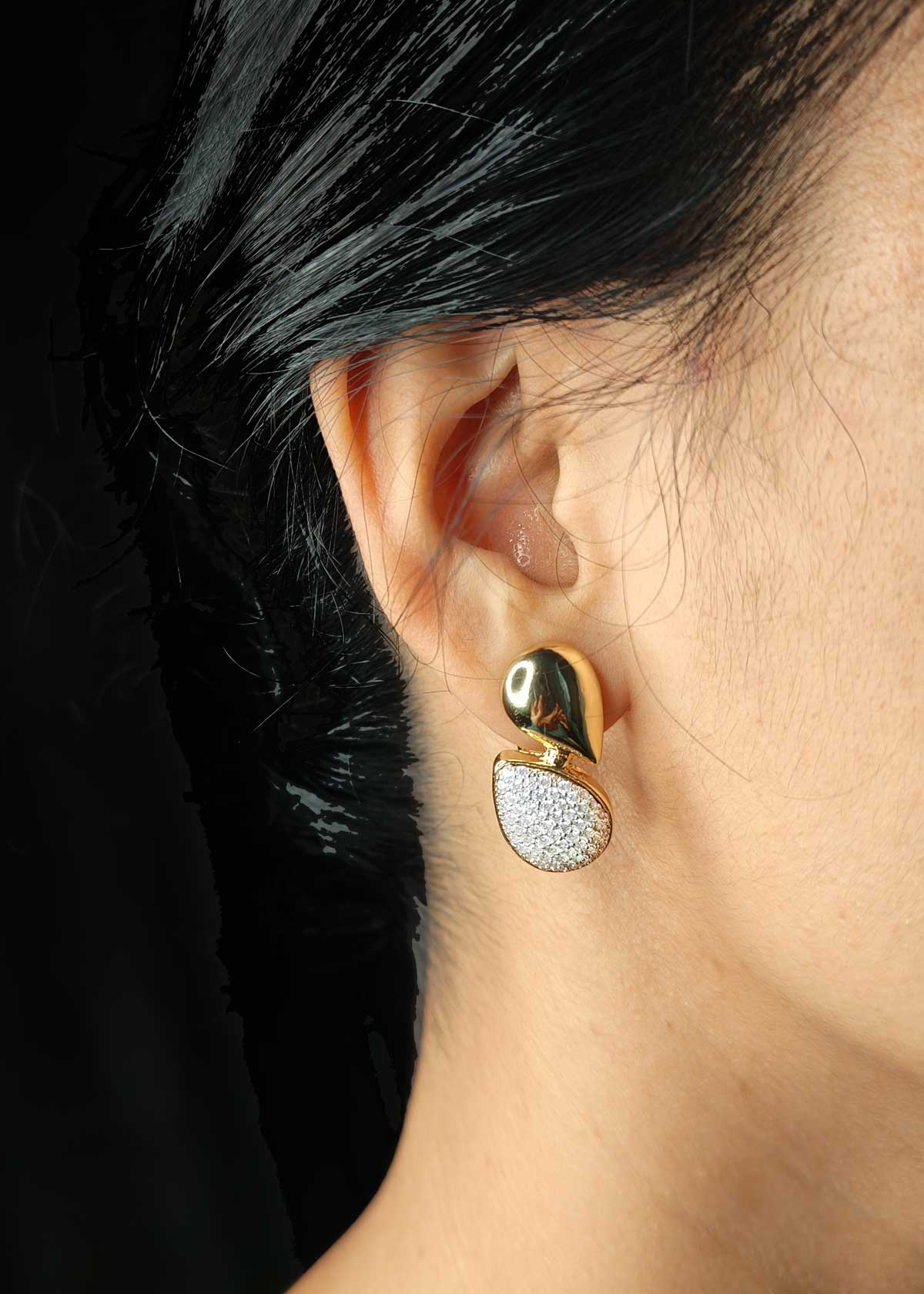 Stylish Gold And Silver Plated Cubic Zircon Pave Double Teardrop Stud Earrings