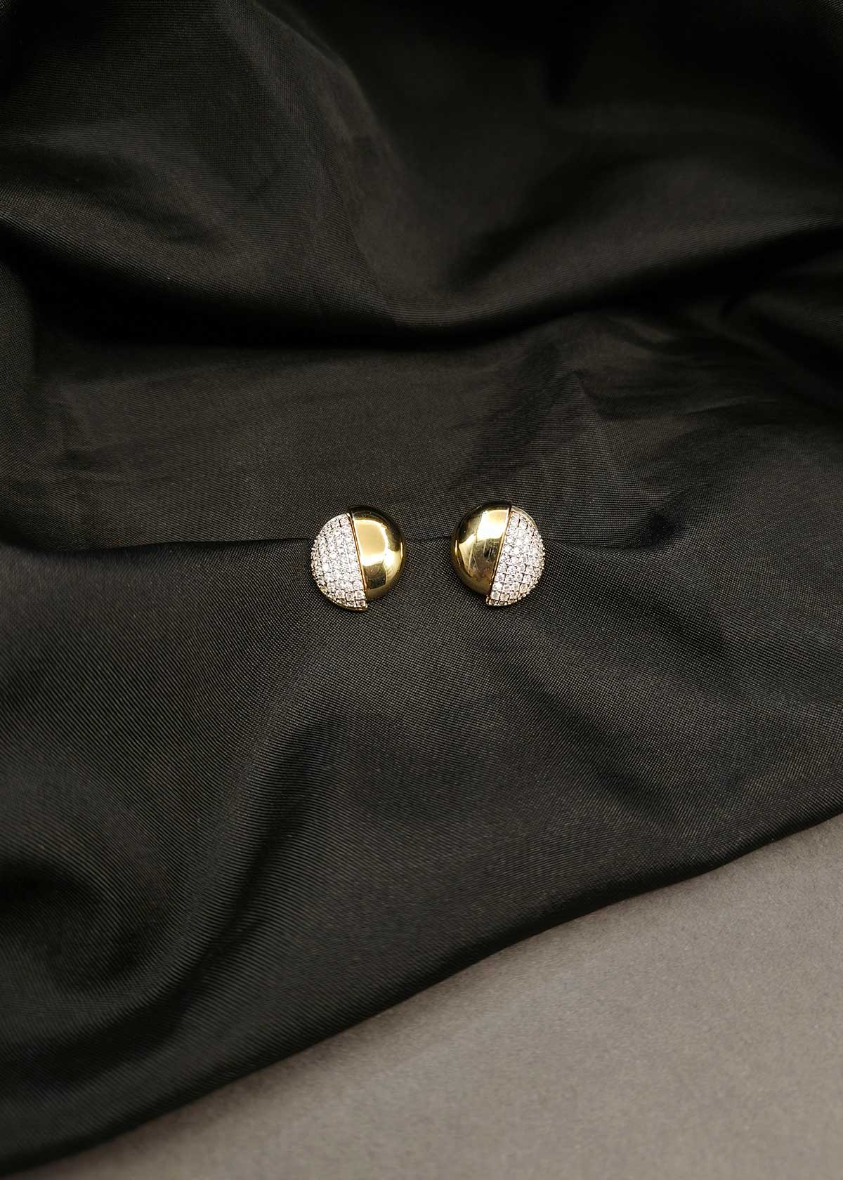Trendy Gold Plated Dual-Tone Cubic Zircon Pave Half-Circle Stud Earrings