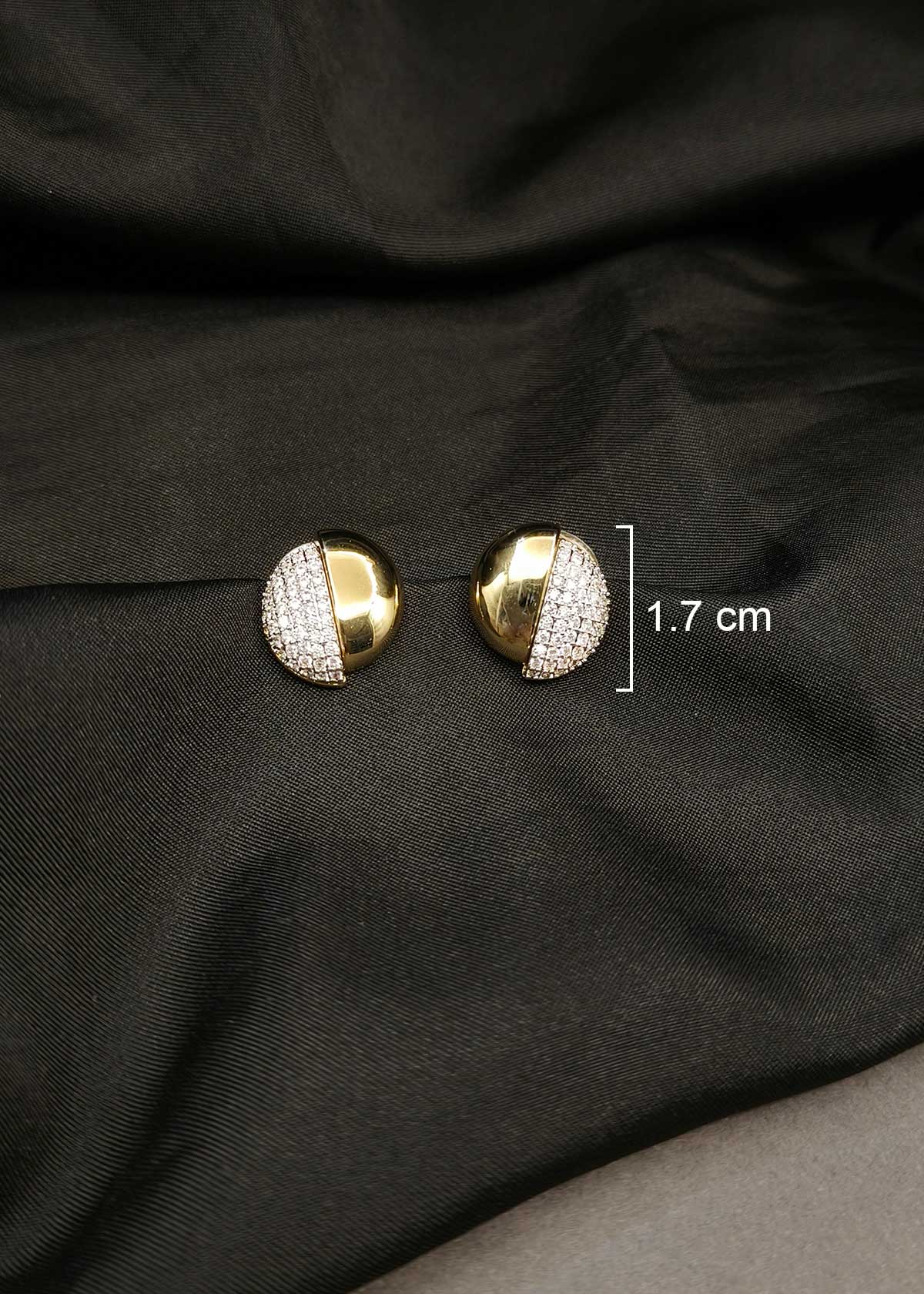 Trendy Gold Plated Dual-Tone Cubic Zircon Pave Half-Circle Stud Earrings