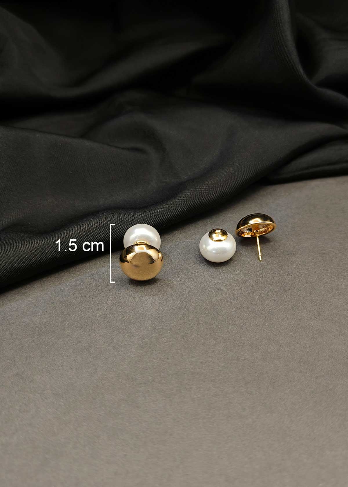 Stunning Gold Plated Double-Sided Pearl & Gold Ball Stud Earrings