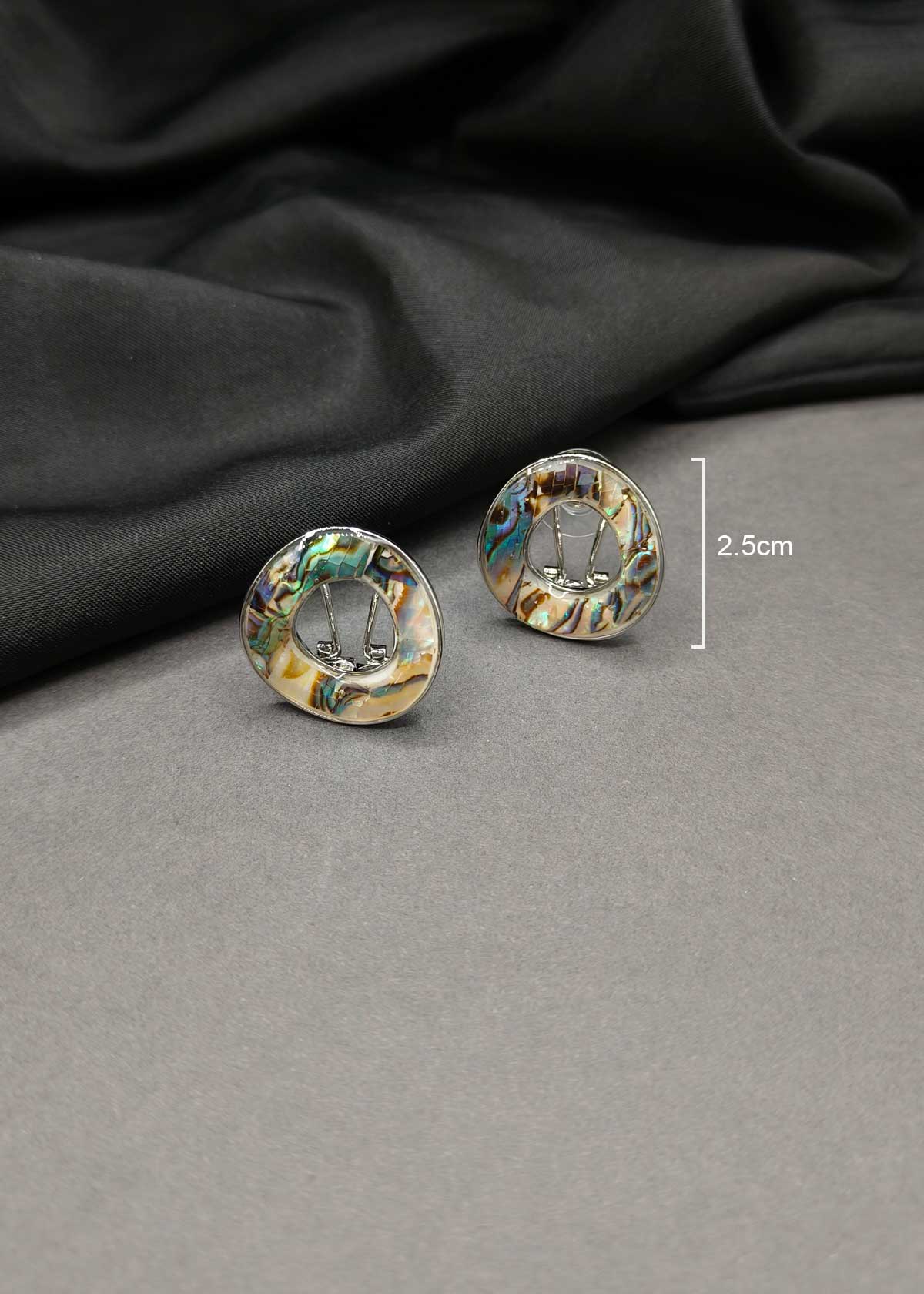 Contemporary Open Circle Silver Plated Mother Of Pearl Stud Earrings