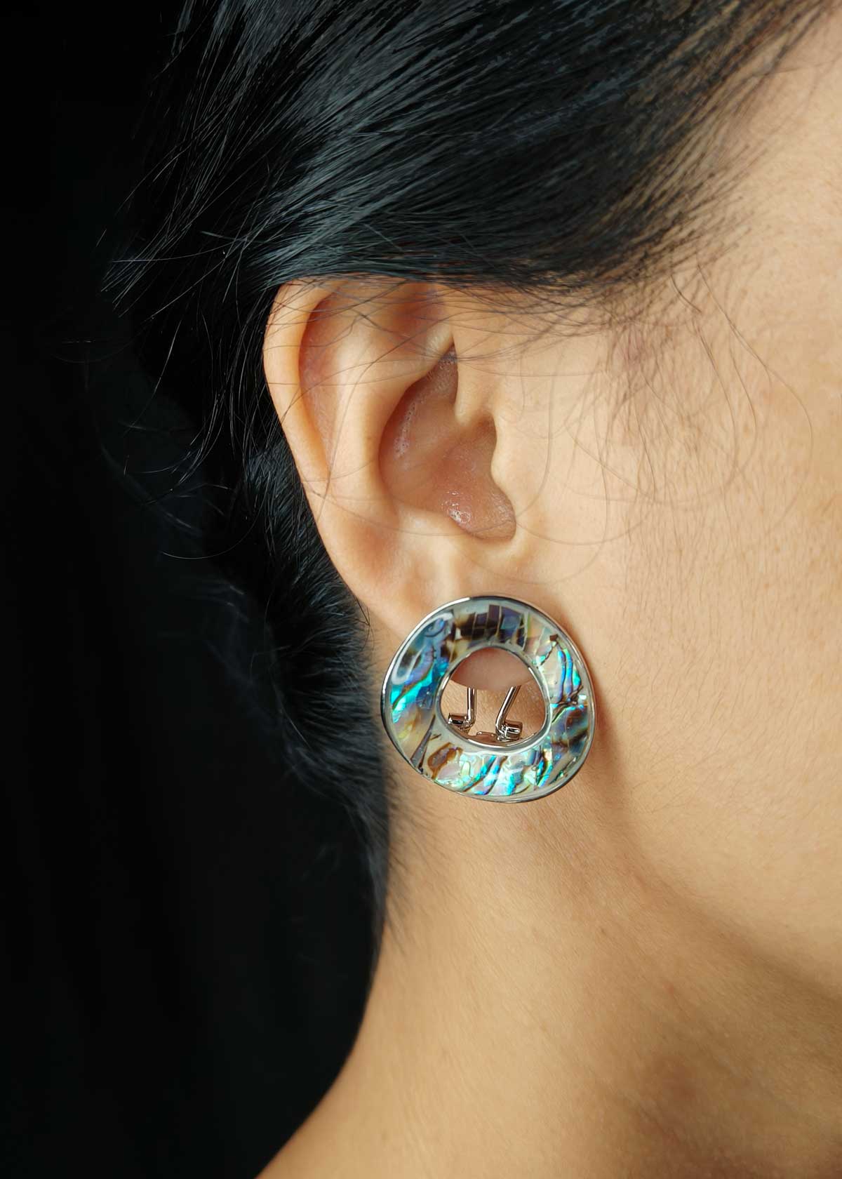 Contemporary Open Circle Silver Plated Mother Of Pearl Stud Earrings
