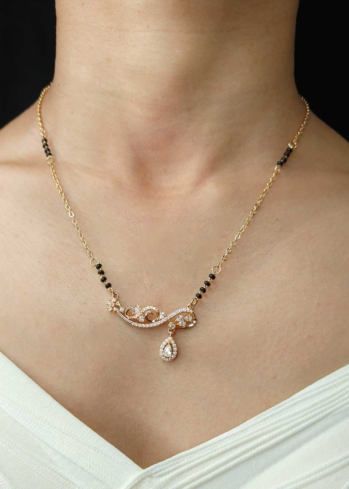 Modern Gold-Plated Adjustable Mangalsutra Necklace With Cubic Zircon